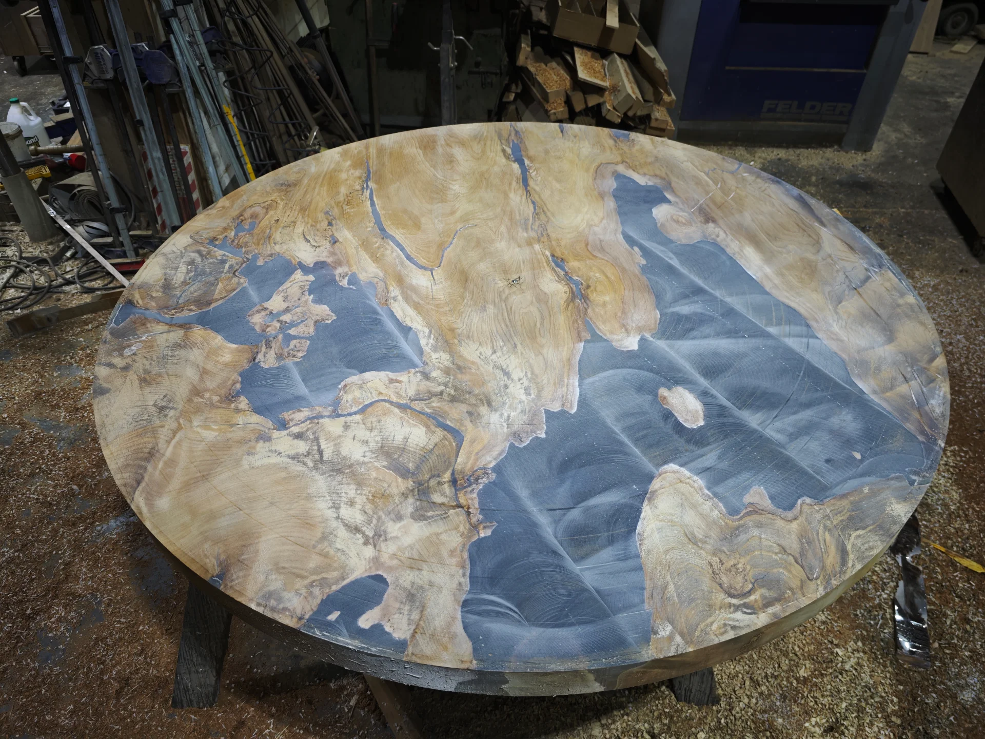 Swamp Kauri Round Dining Table 1600D — Progress photo