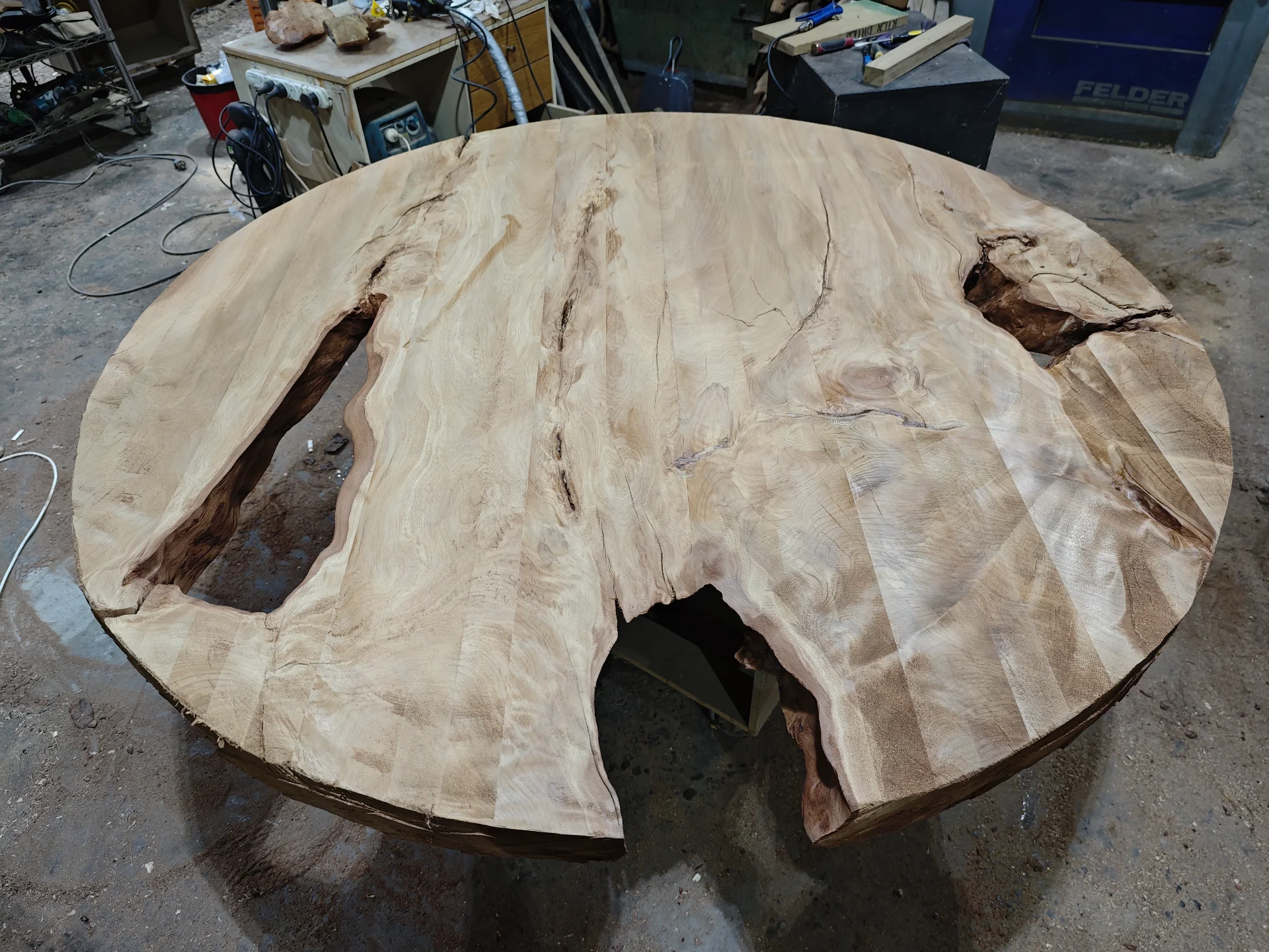 Swamp Kauri Round Dining Table 1600D — Progress photo