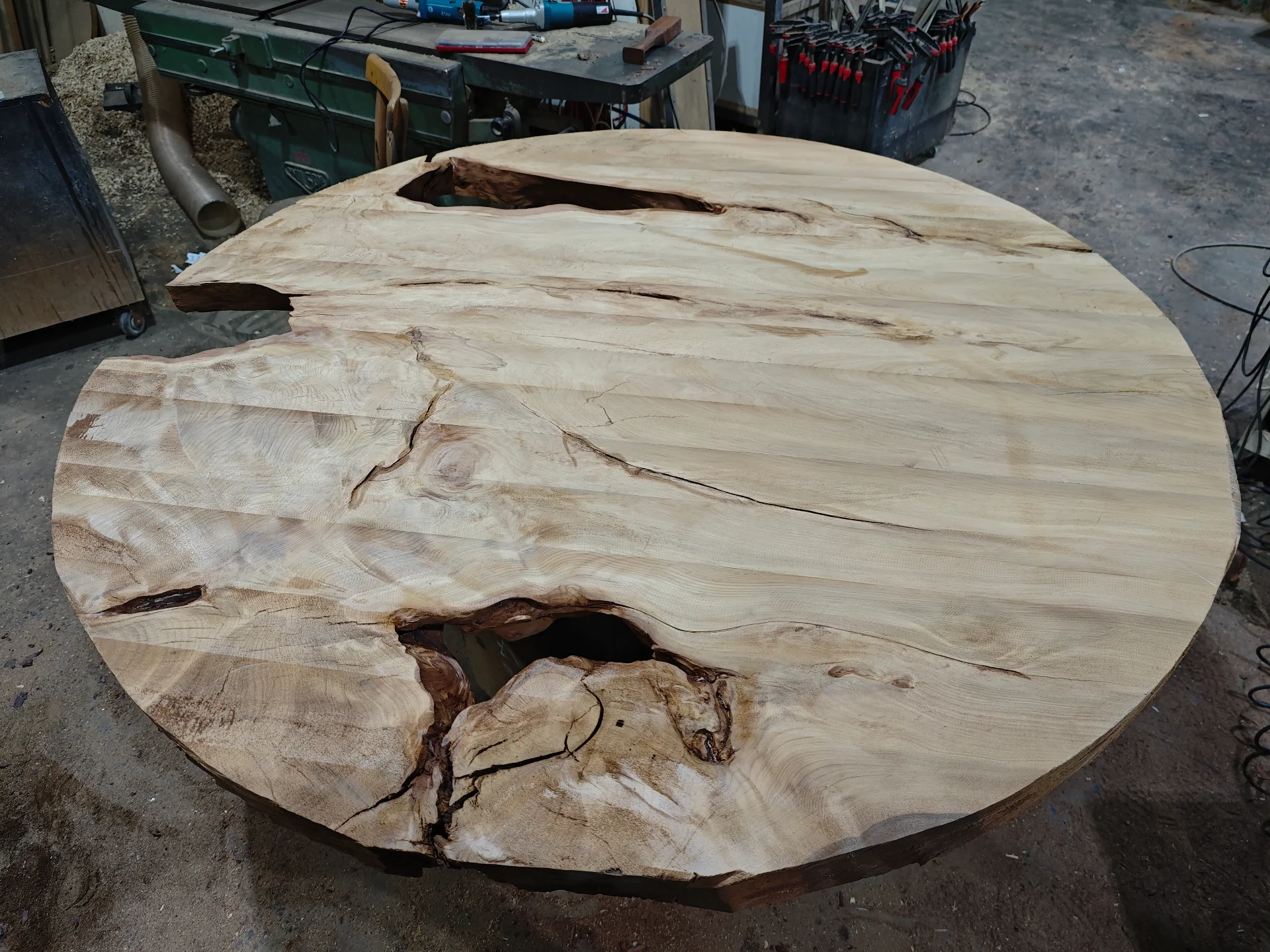 Swamp Kauri Round Dining Table 1600D — Progress photo