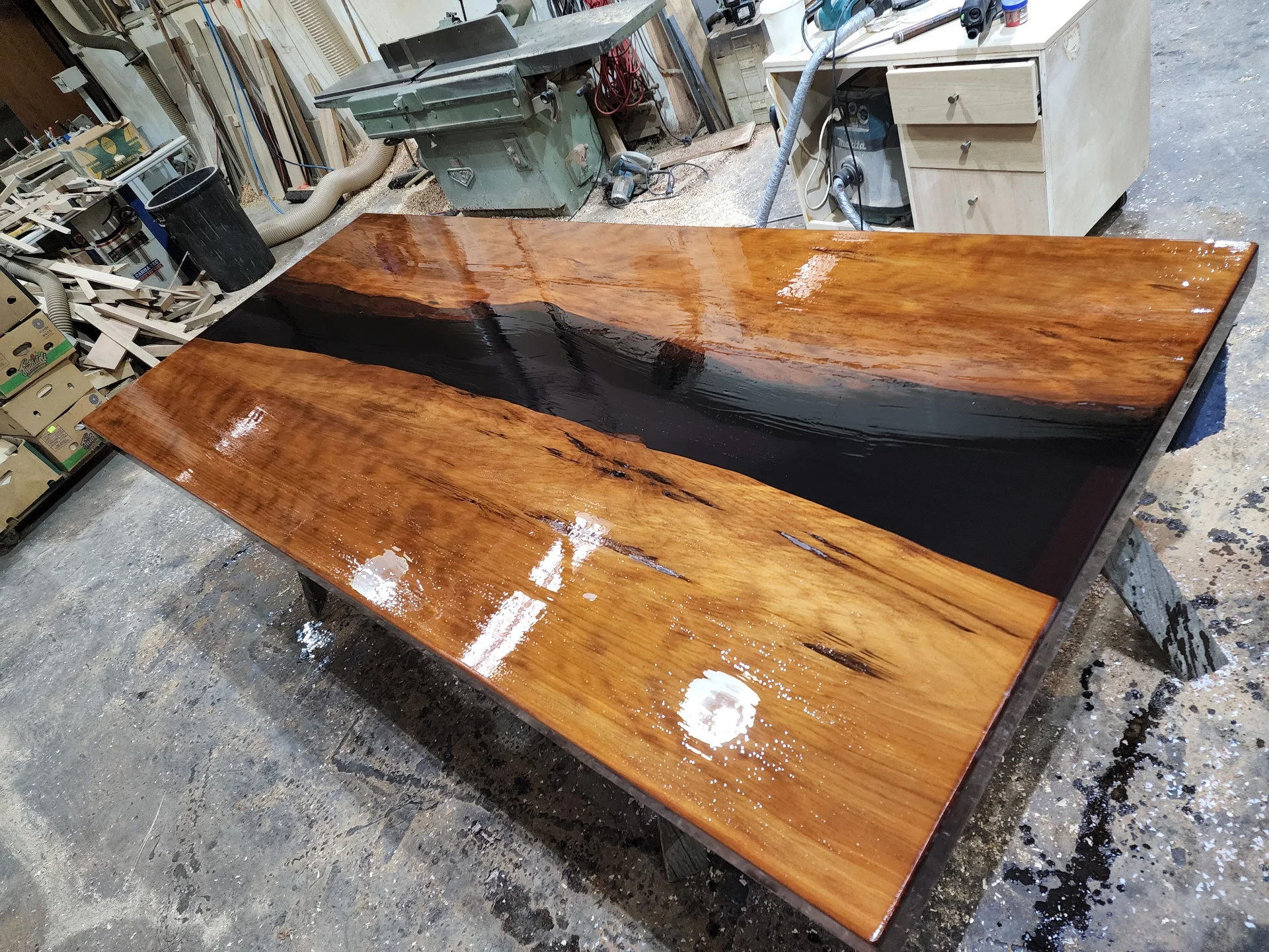 Swamp Kauri Dining Table River Table — Progress photo