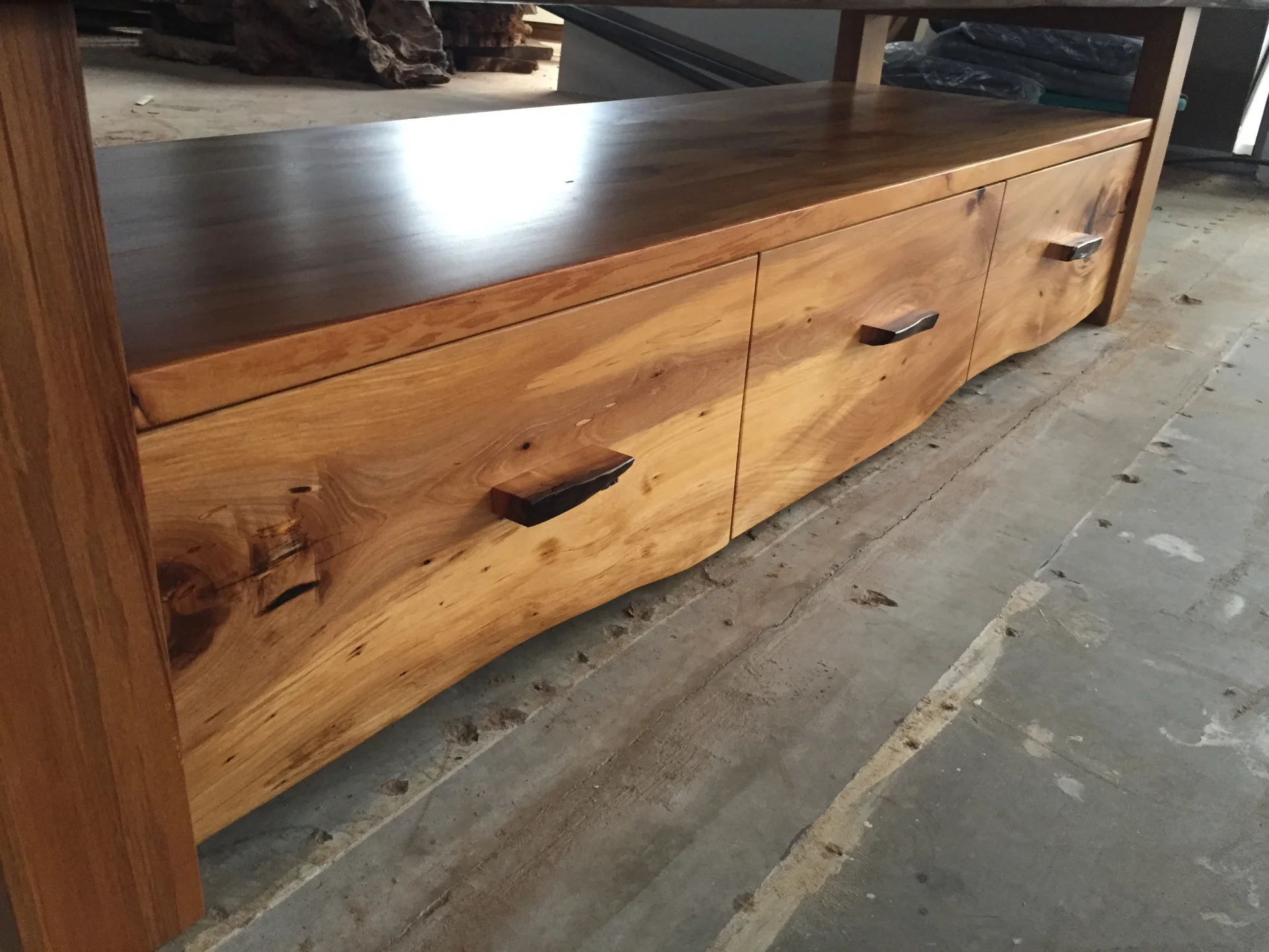 Swamp Rimu TV unit with Elm fronts — Progress photo
