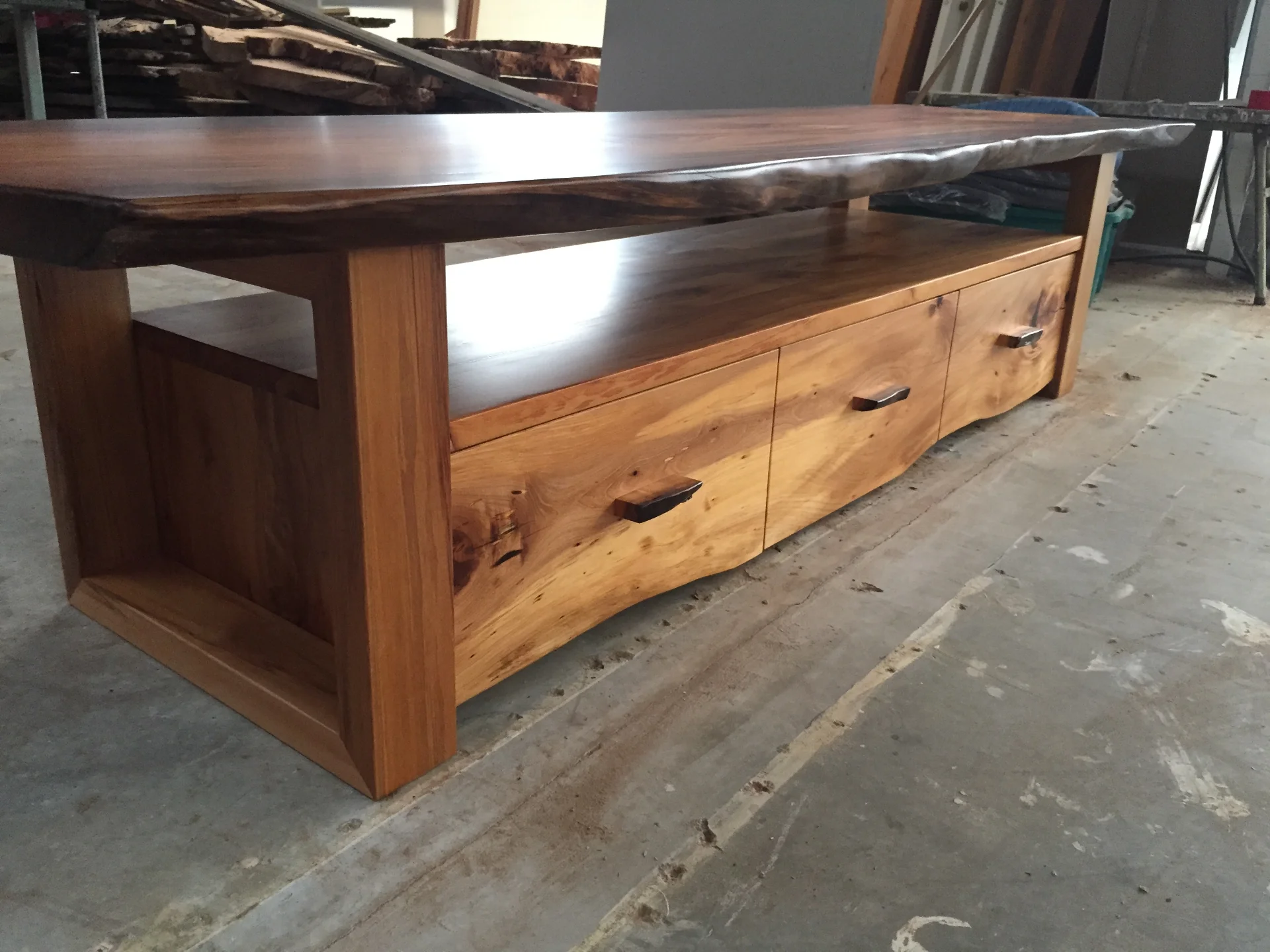Swamp Rimu TV unit with Elm fronts — Progress photo