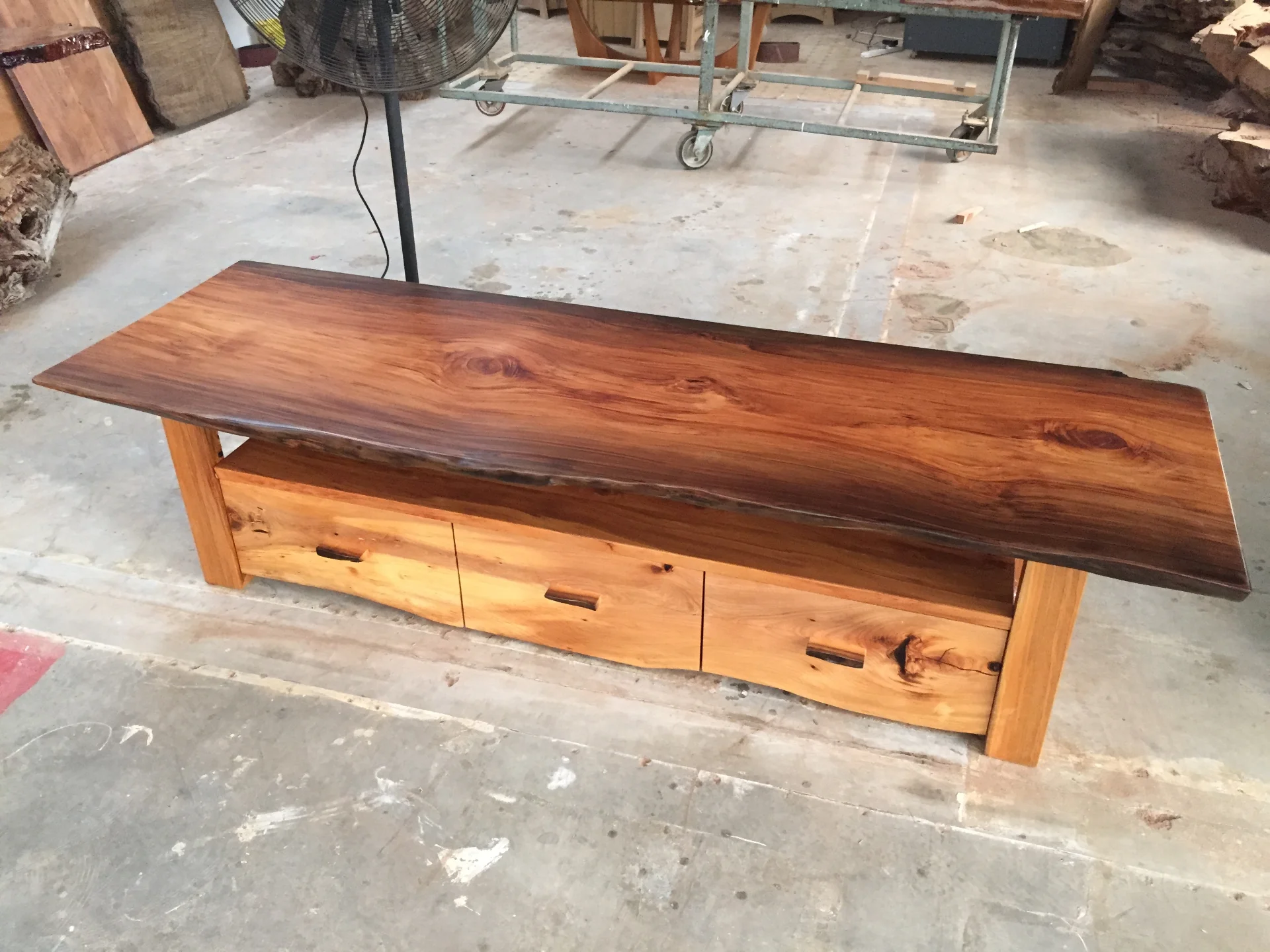 Swamp Rimu TV unit with Elm fronts