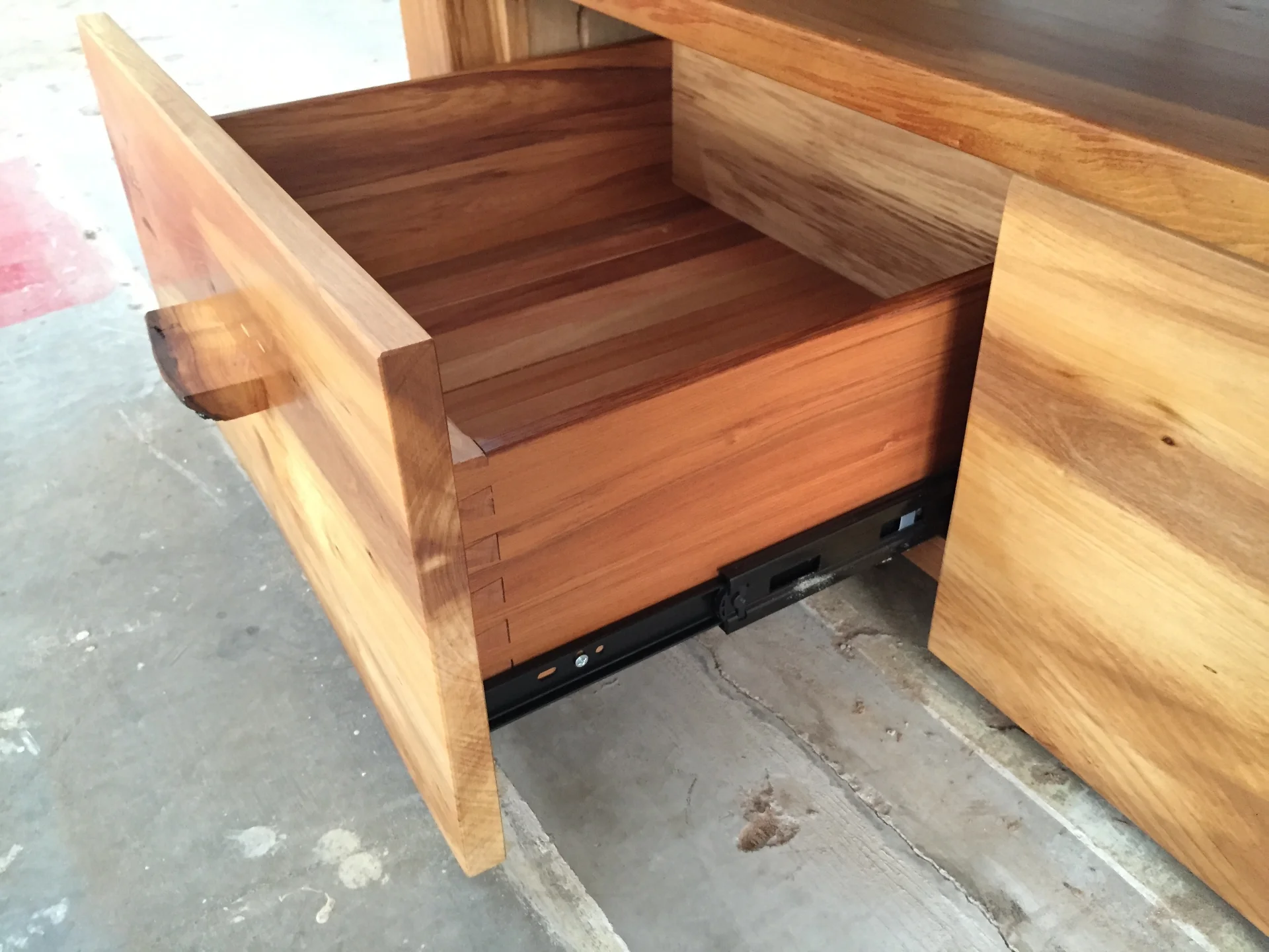 Swamp Rimu TV unit with Elm fronts — Progress photo