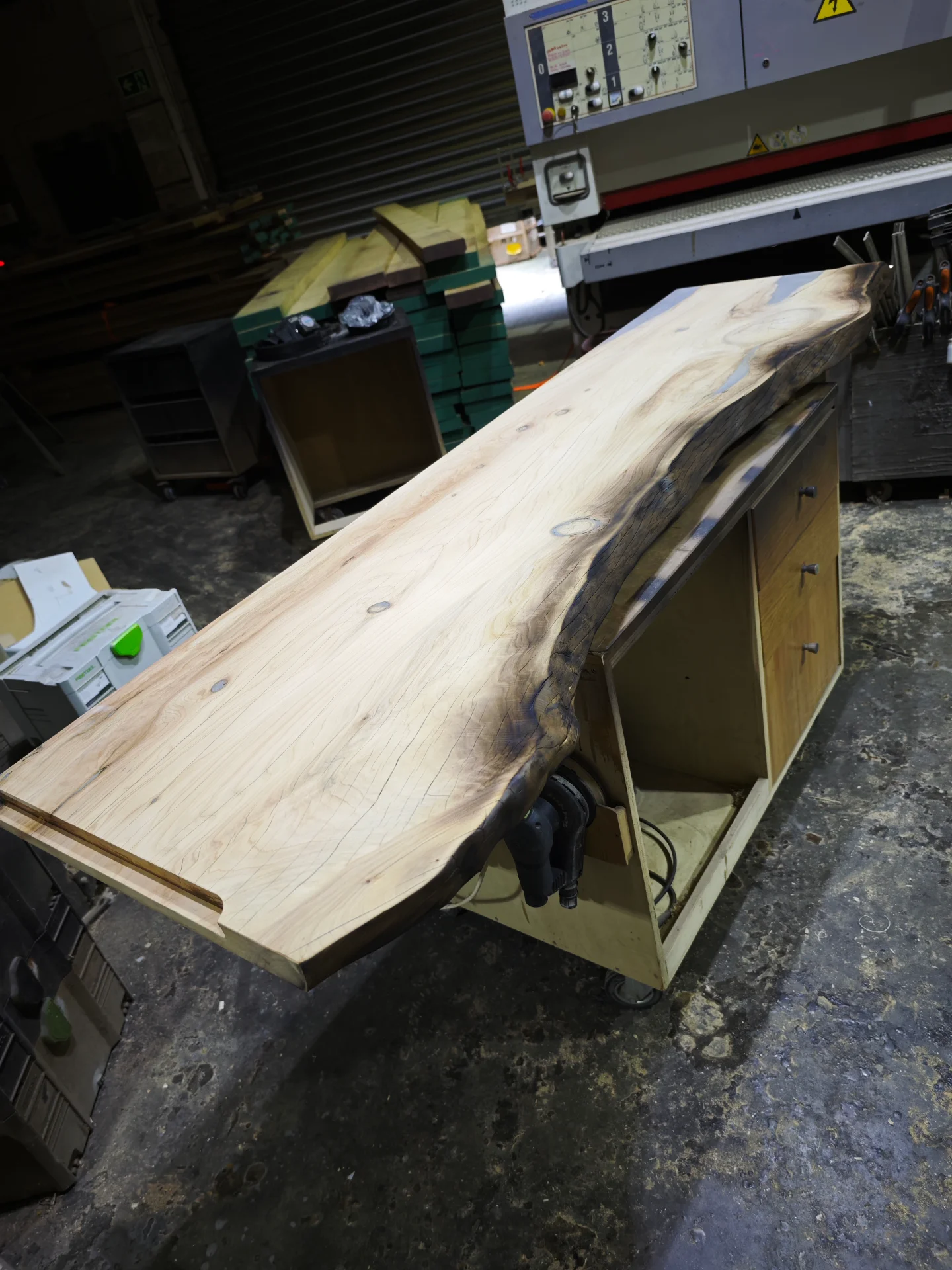 Macrocarpa vanity top with epoxy resin finish — Progress photo
