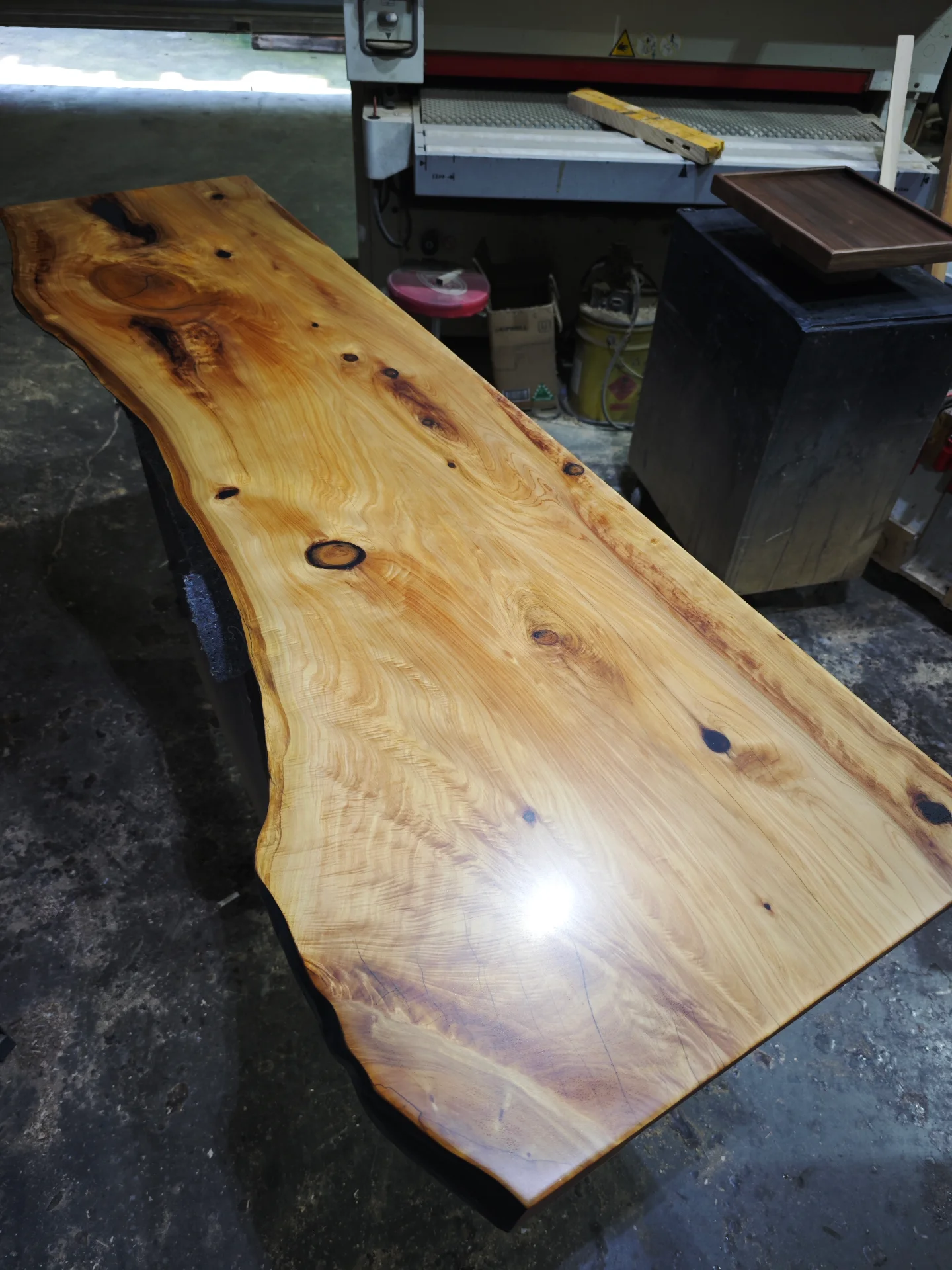 Macrocarpa vanity top with epoxy resin finish — Progress photo