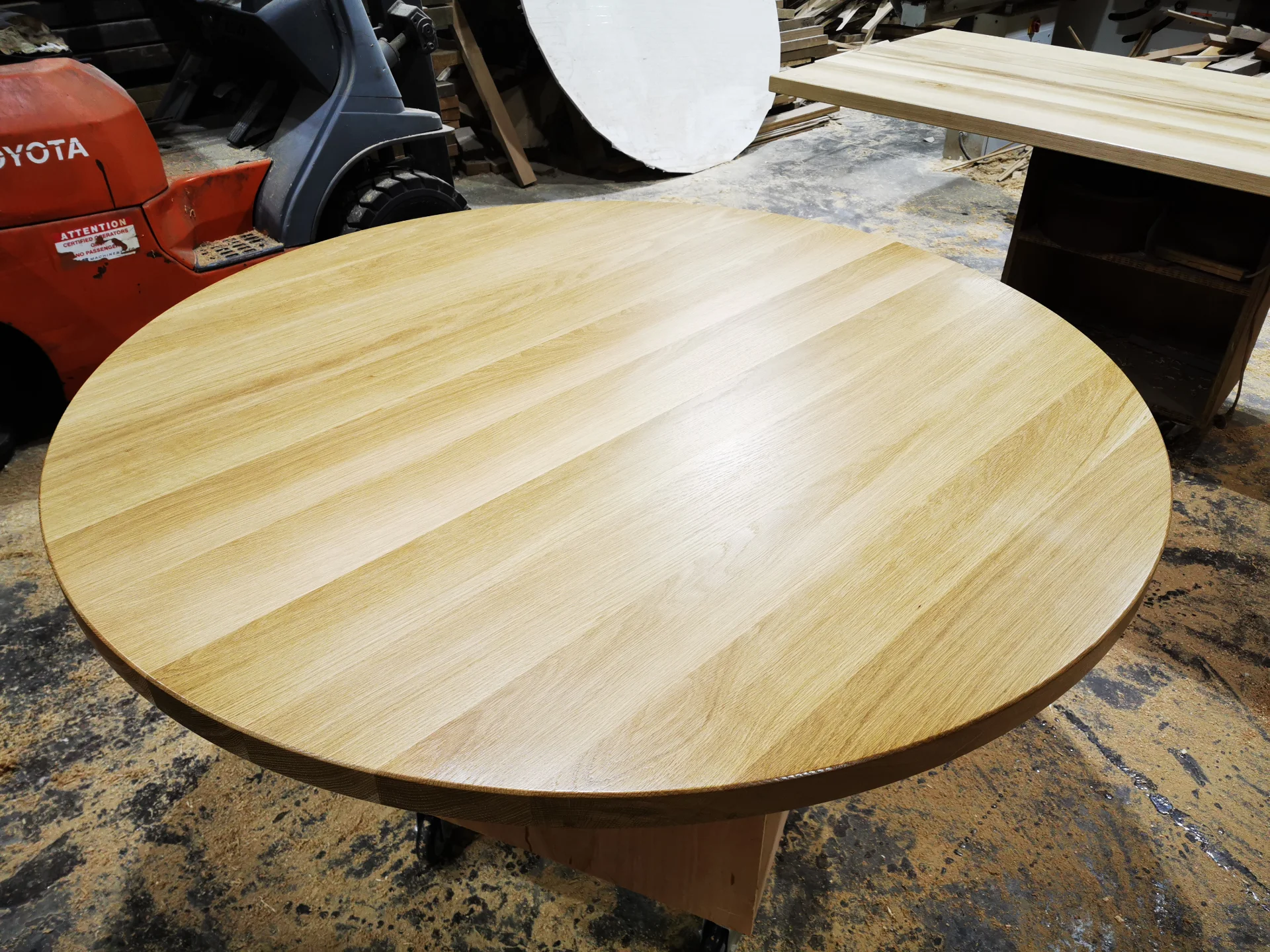 Ash round dinning table in whitewash — Progress photo