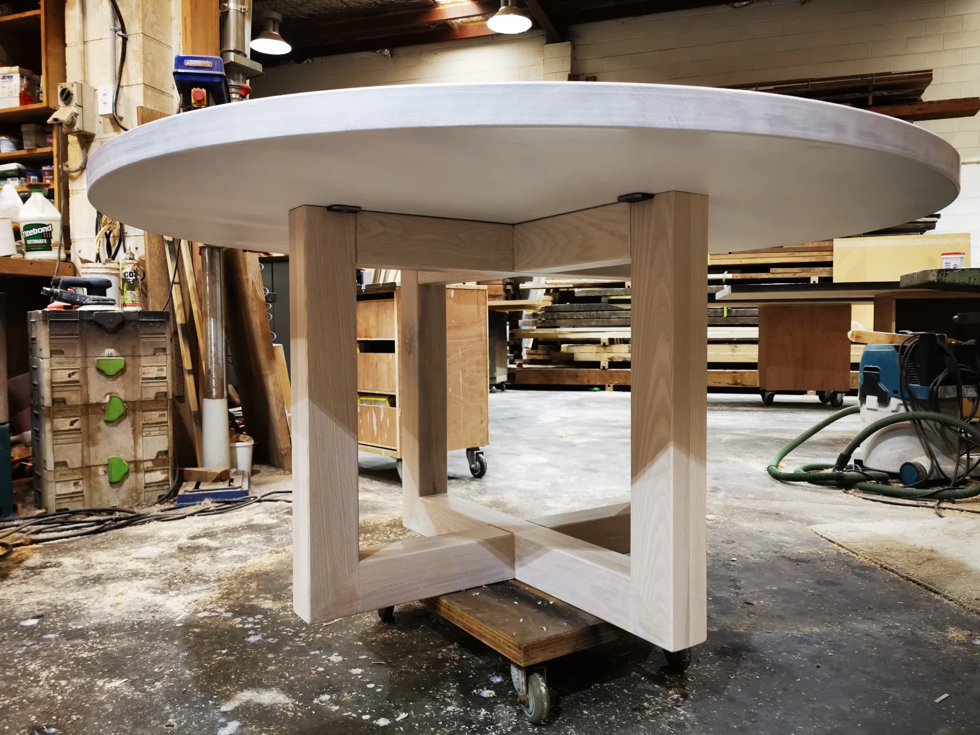 Ash round dinning table in whitewash — Progress photo