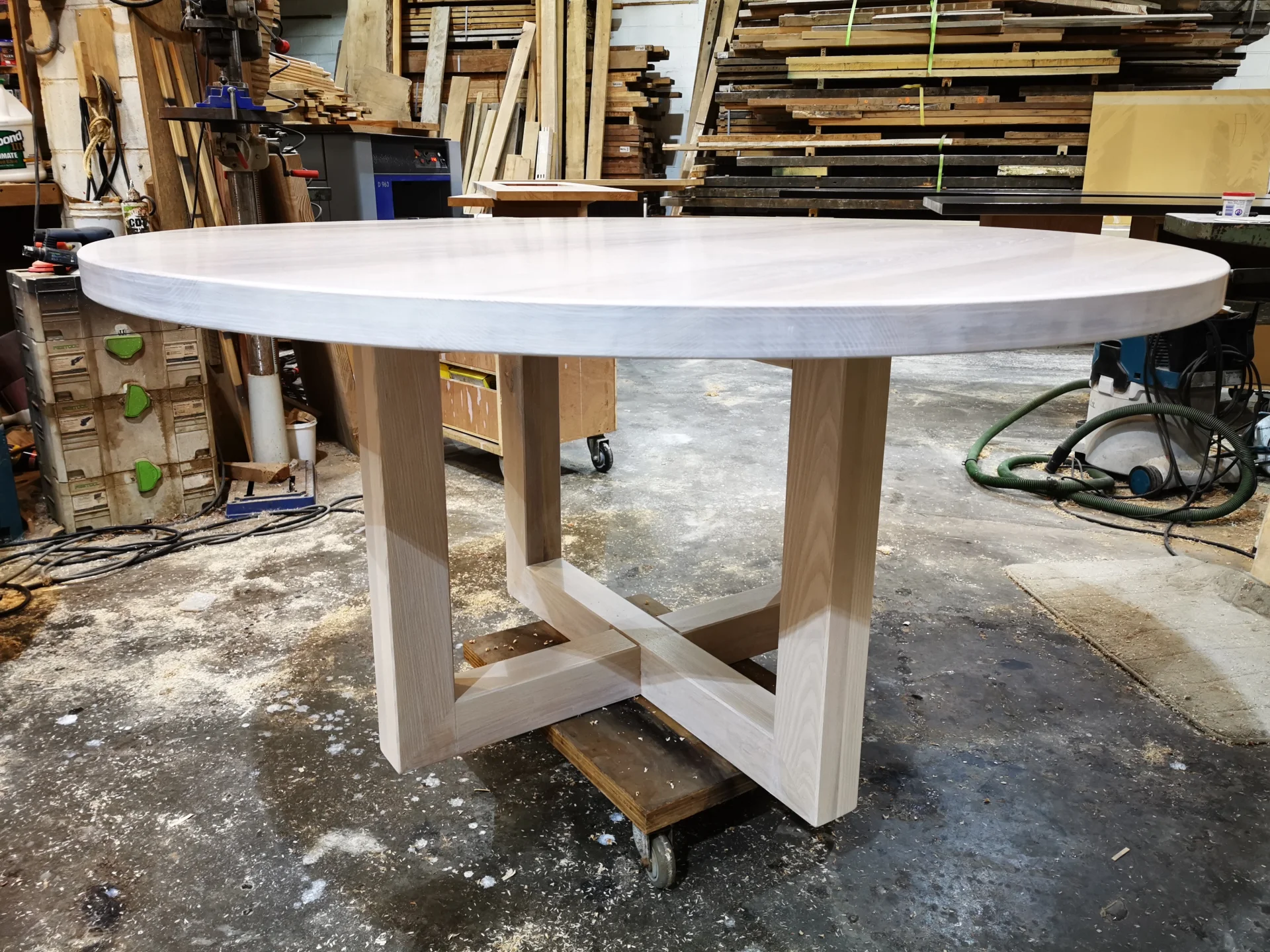 Ash round dinning table in whitewash — Progress photo