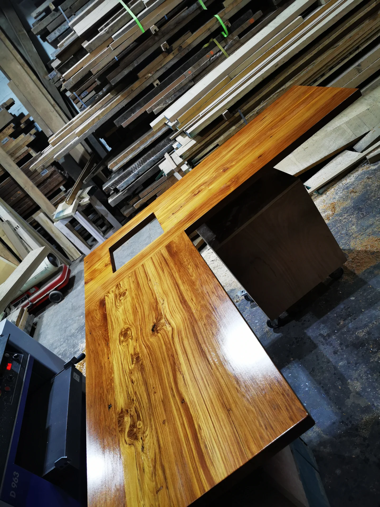 Recycled Rimu counter top with cut out in clear PU — Progress photo