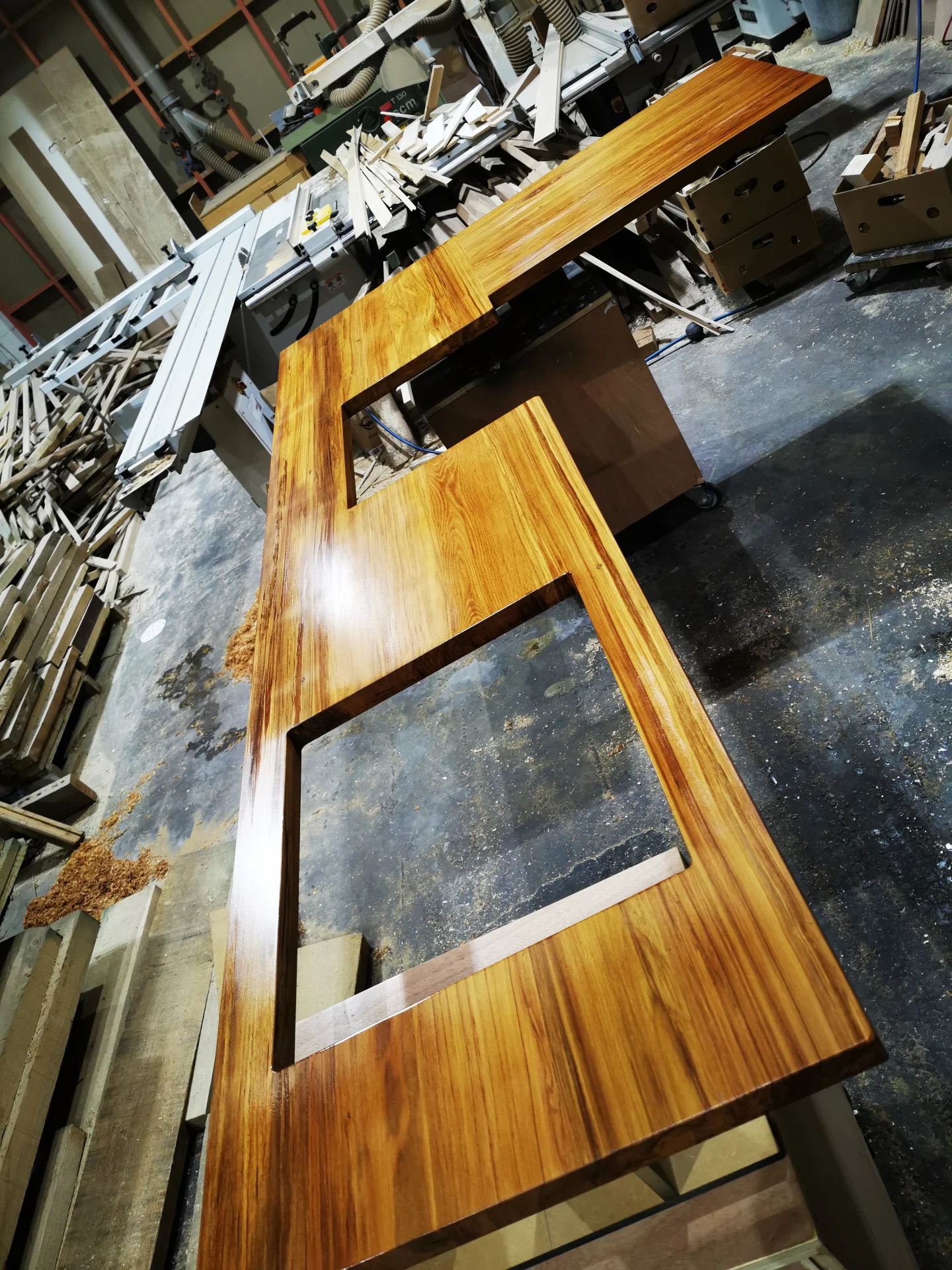 Recycled Rimu counter top with cut out in clear PU — Progress photo