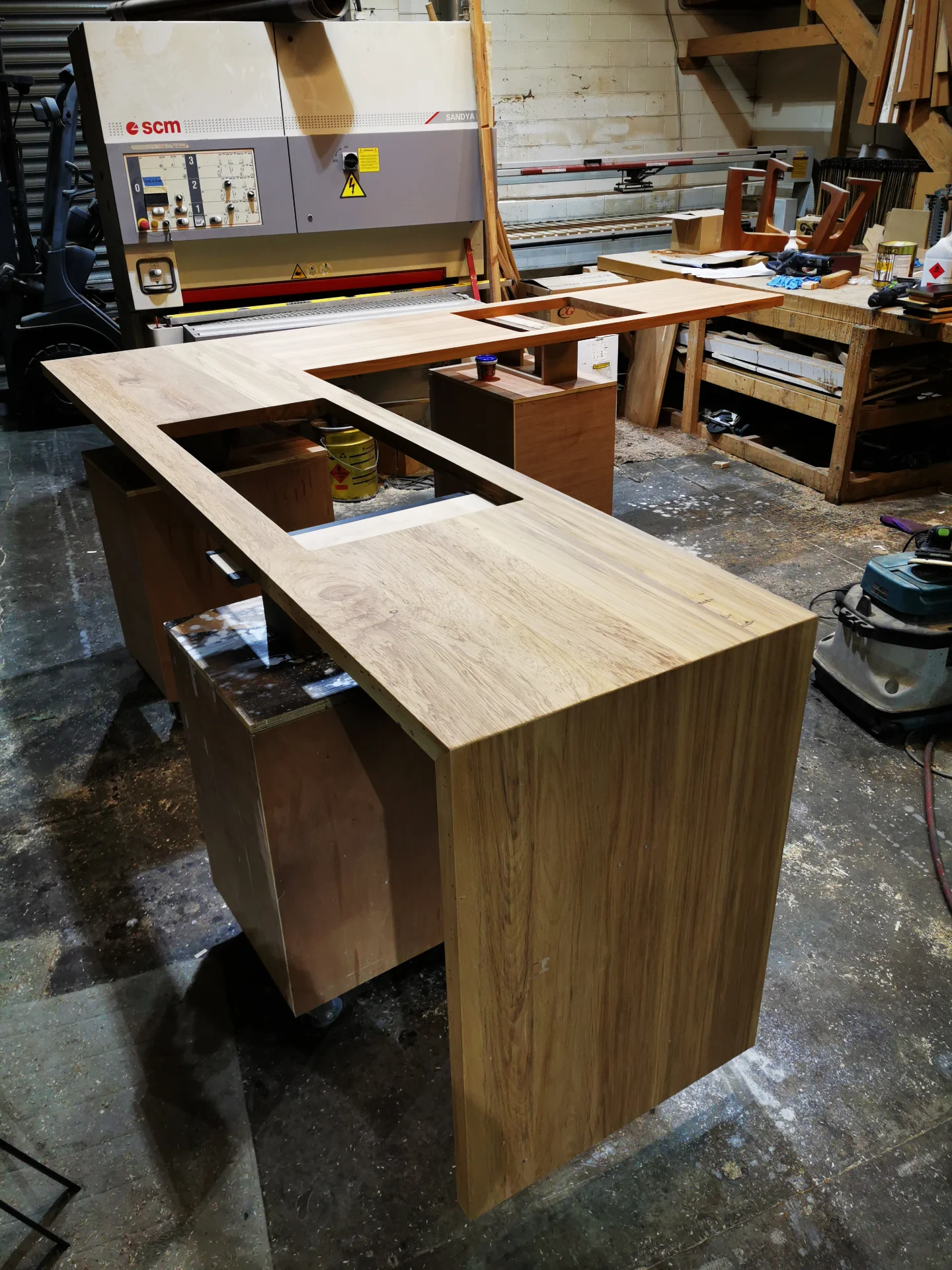 Recycled Rimu counter top with cut out in clear PU — Progress photo