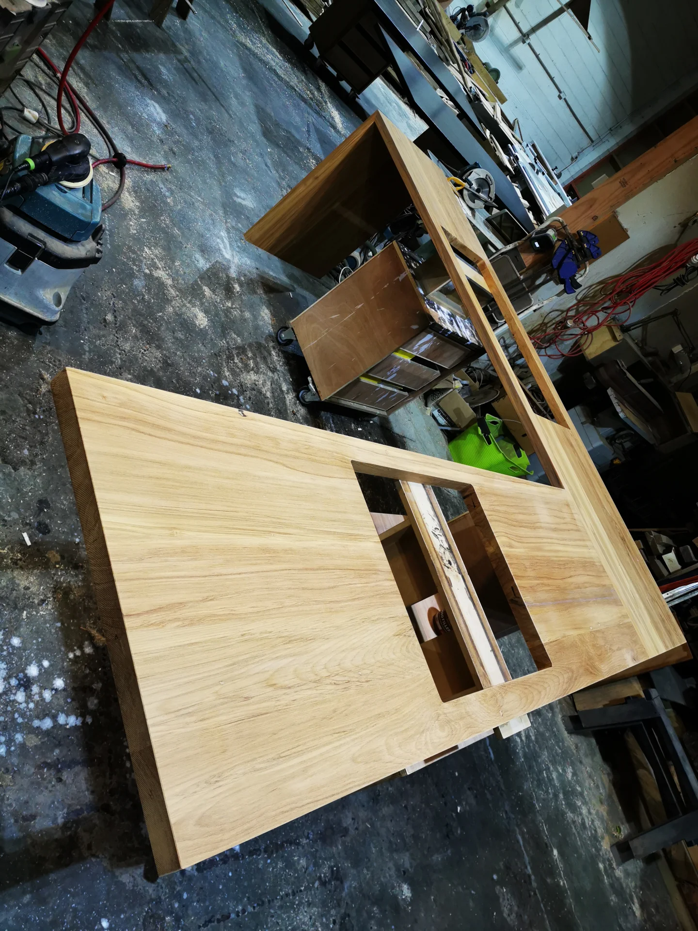Recycled Rimu counter top with cut out in clear PU — Progress photo