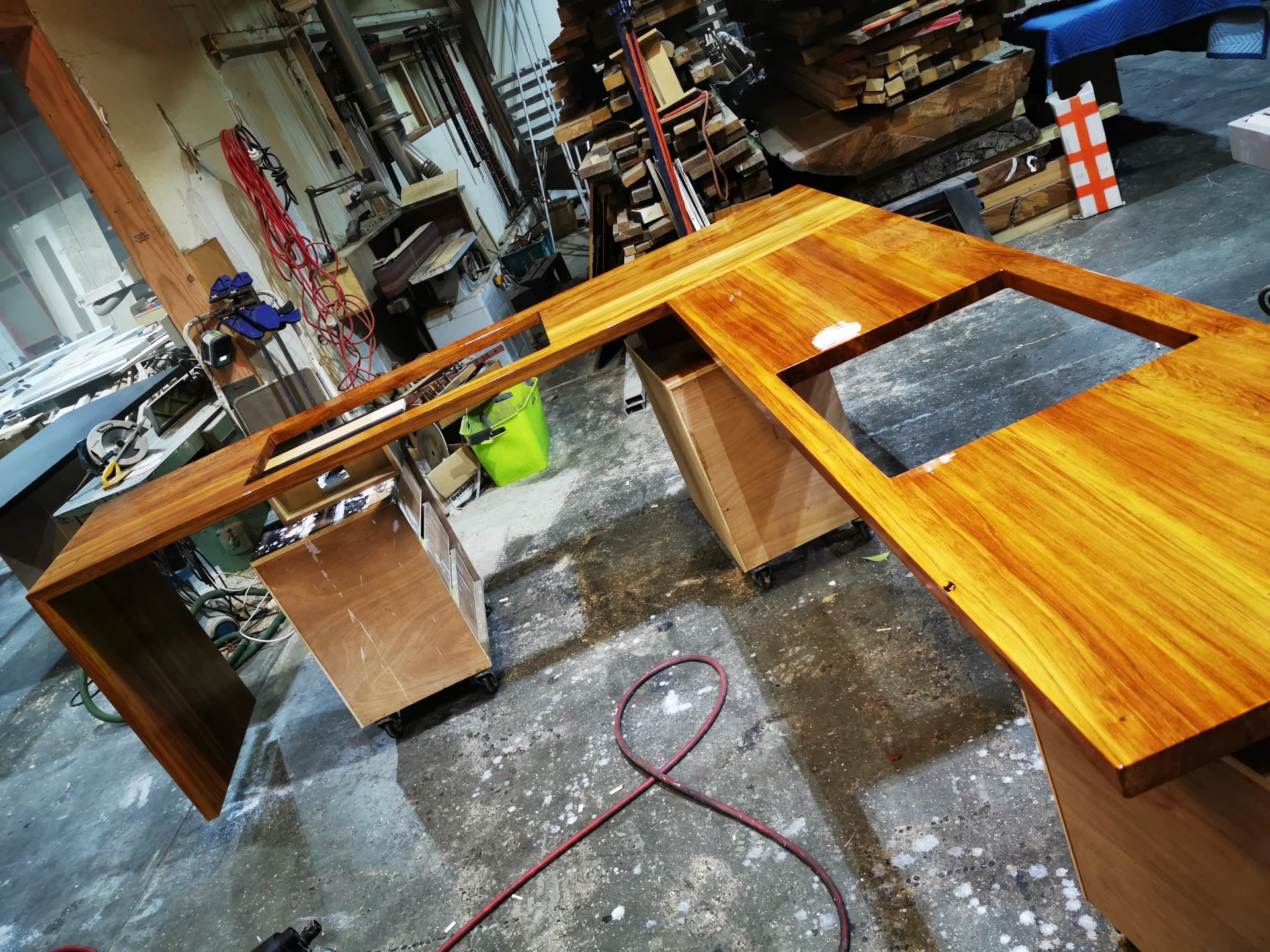 Recycled Rimu counter top with cut out in clear PU — Progress photo