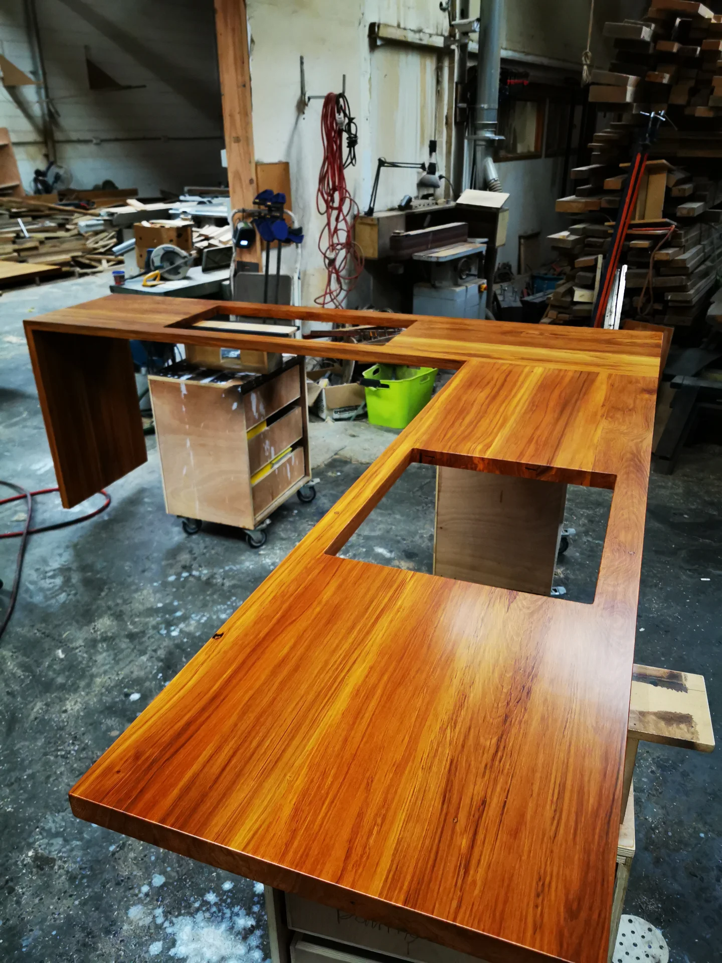 Recycled Rimu counter top with cut out in clear PU