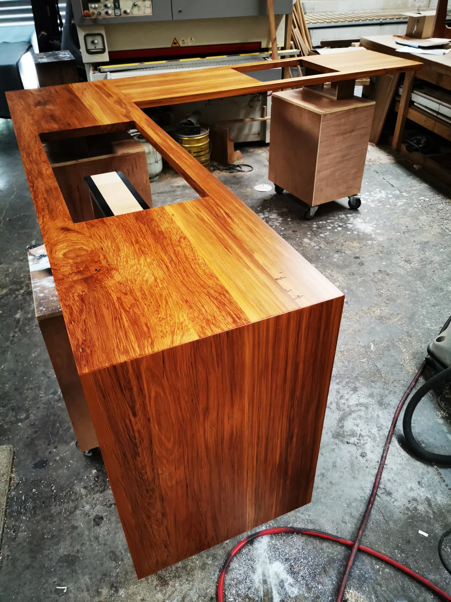 Recycled Rimu counter top with cut out in clear PU — Progress photo