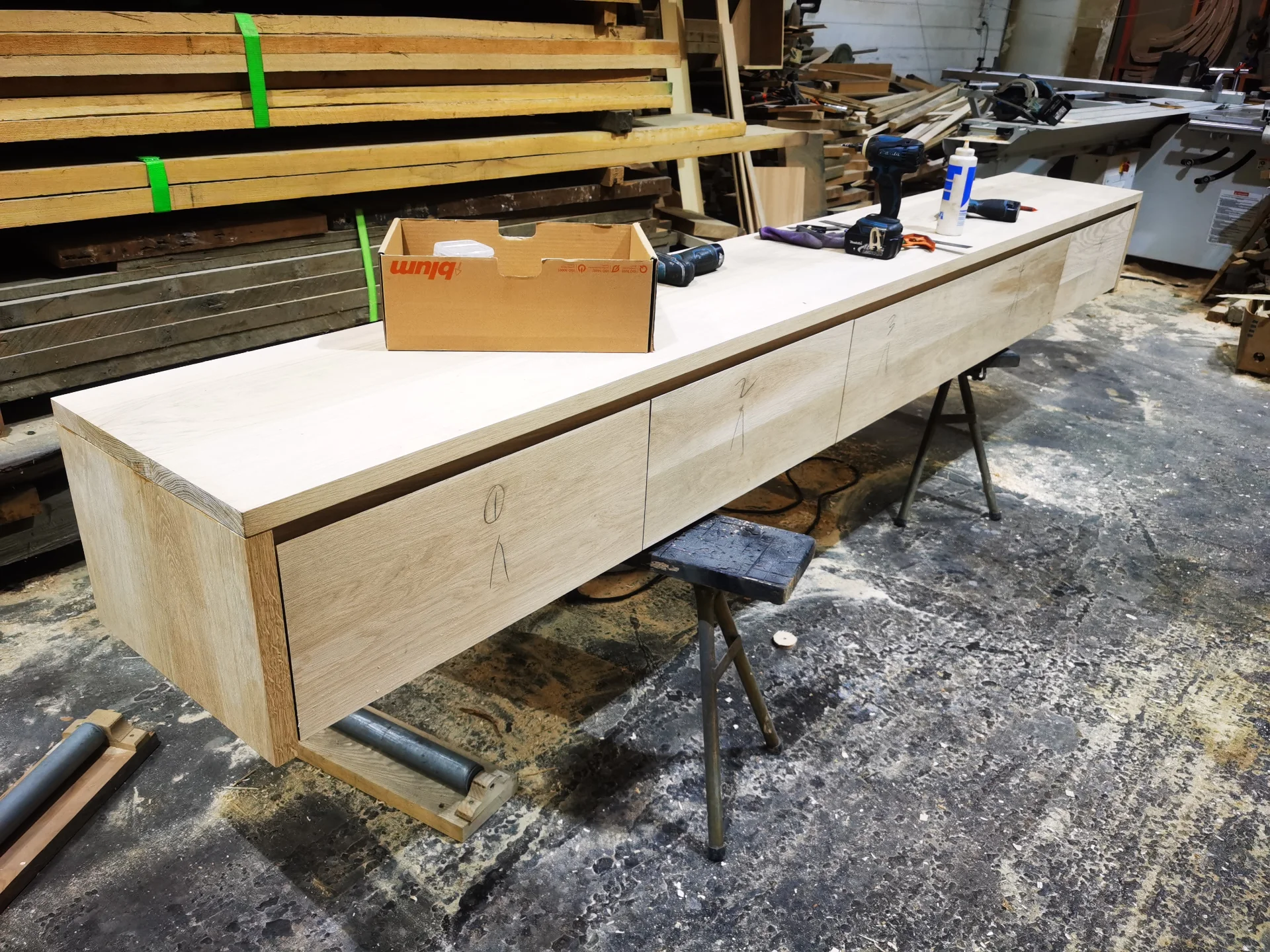 Ash TV unit in black PU — Progress photo