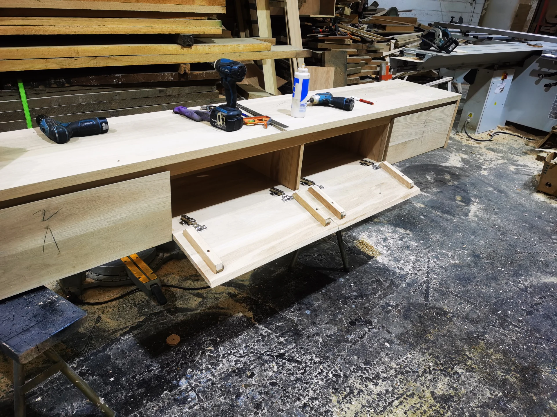 Ash TV unit in black PU — Progress photo