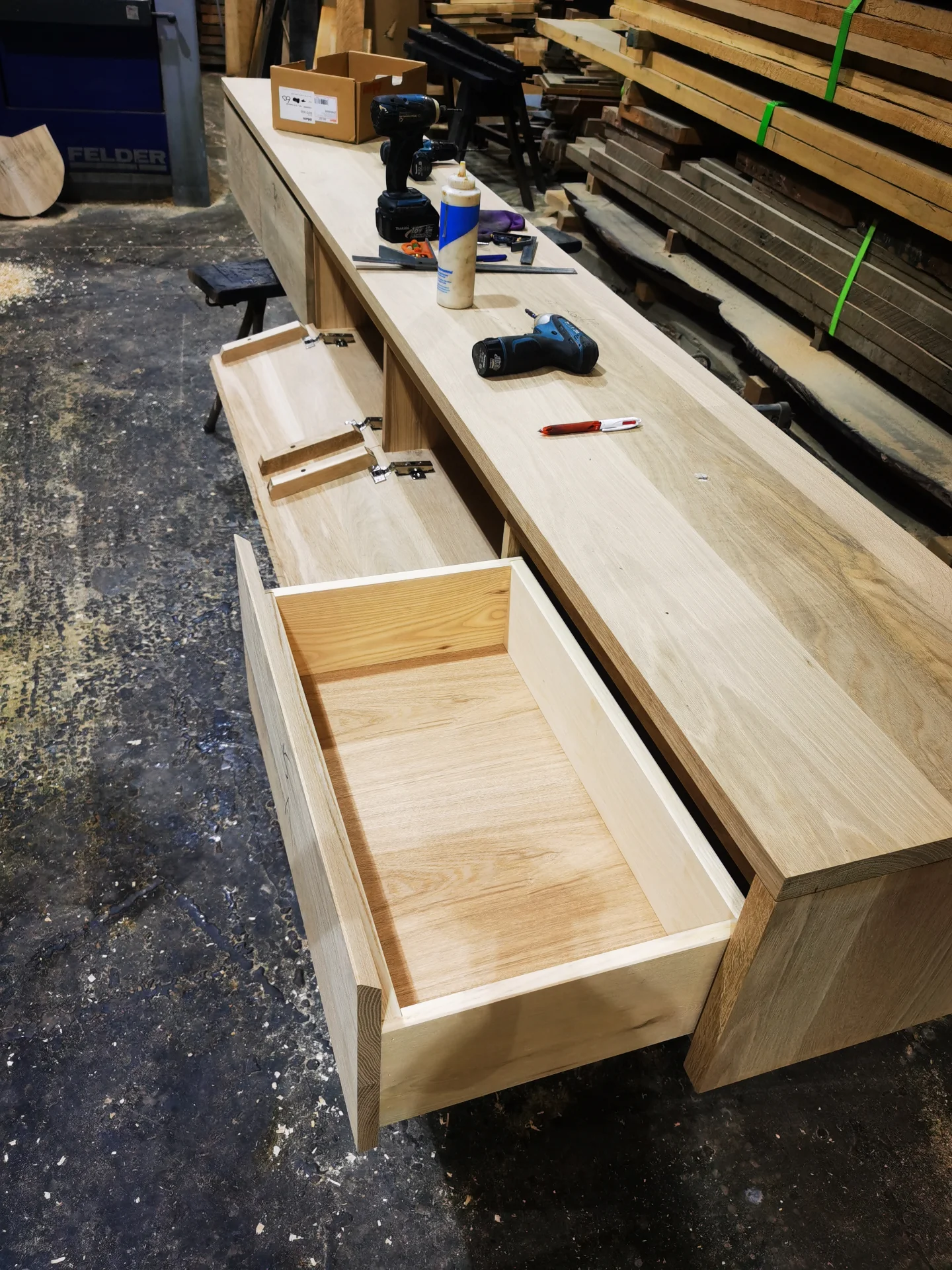 Ash TV unit in black PU — Progress photo