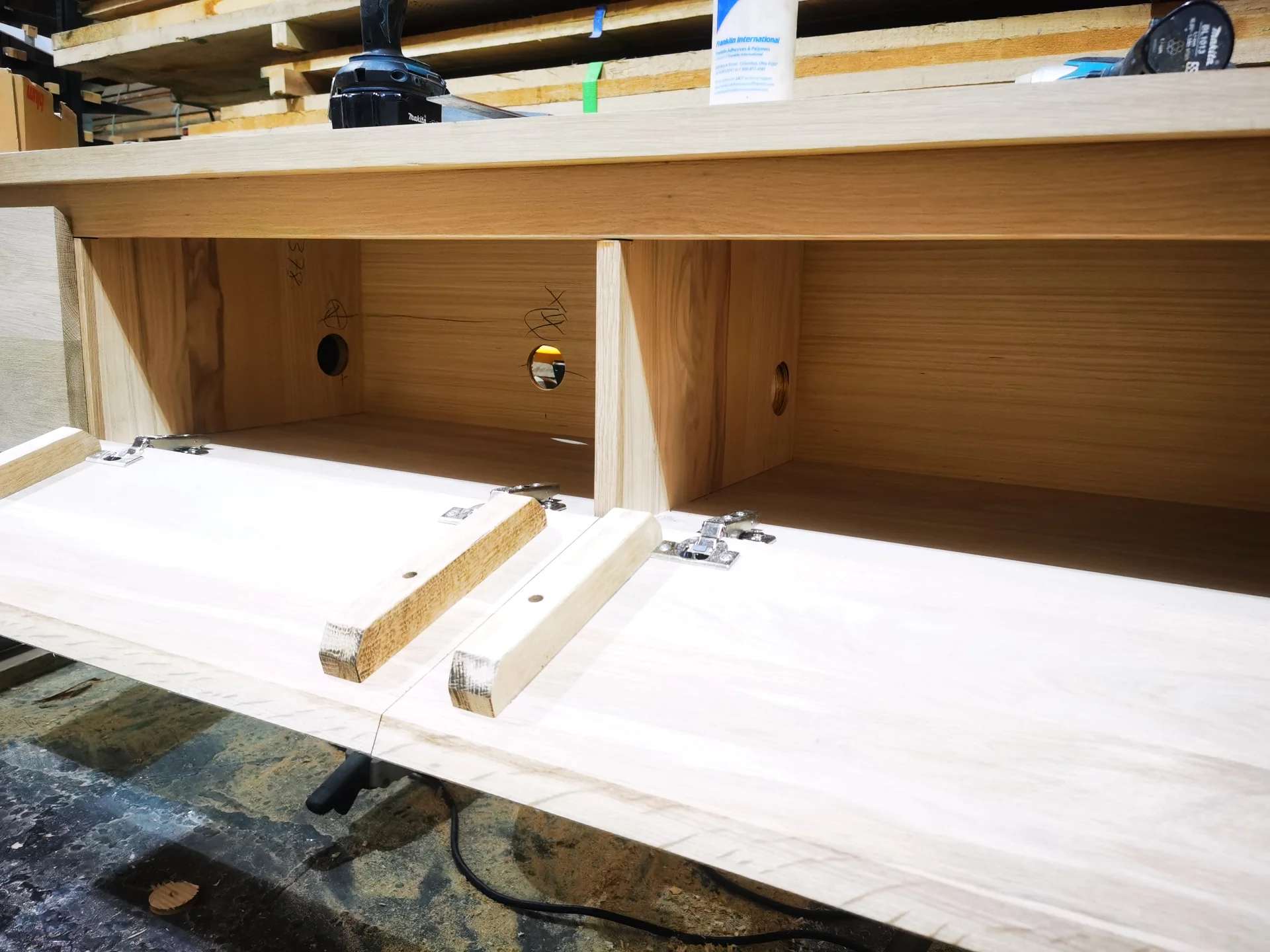 Ash TV unit in black PU — Progress photo