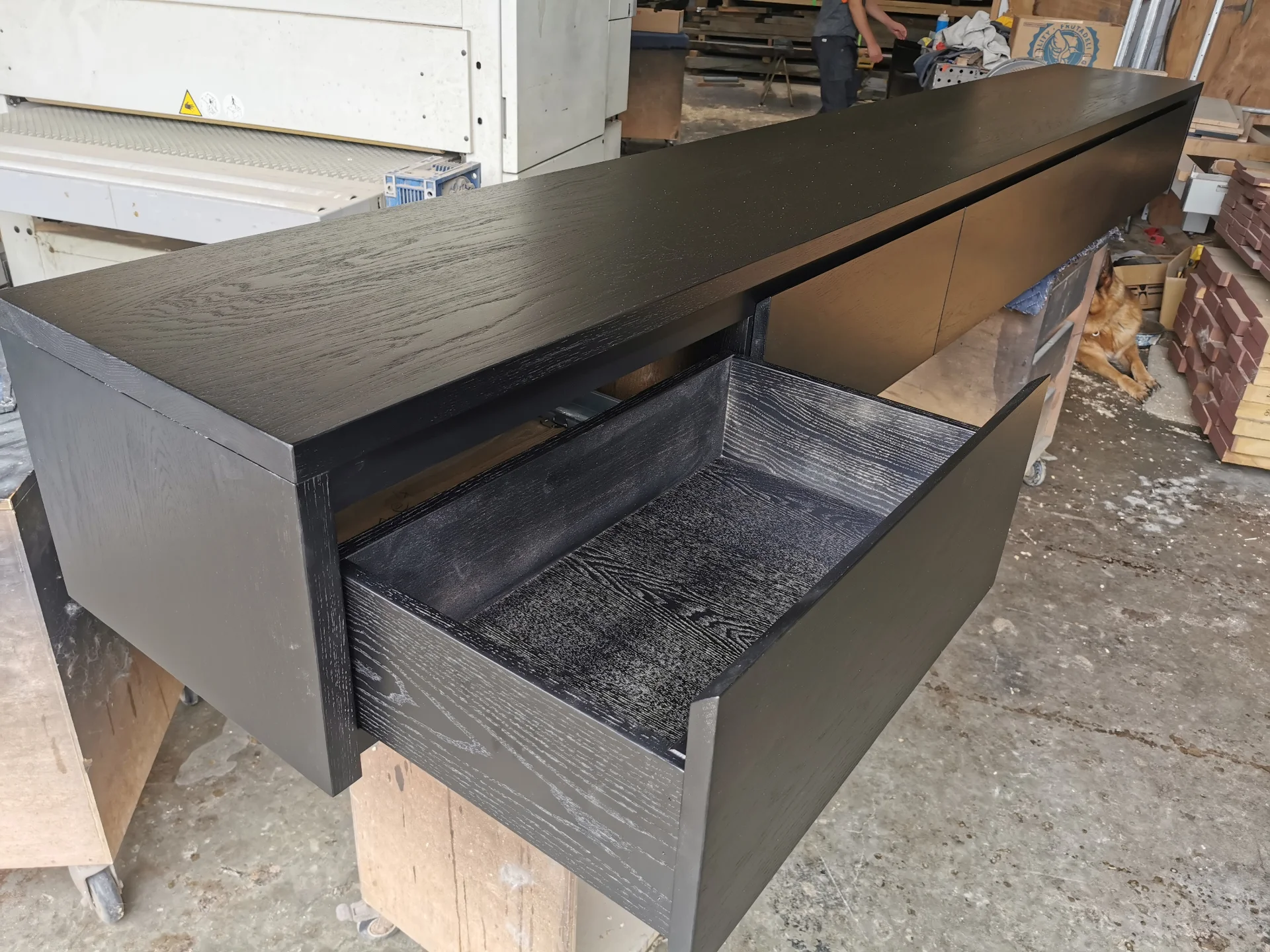 Ash TV unit in black PU — Progress photo
