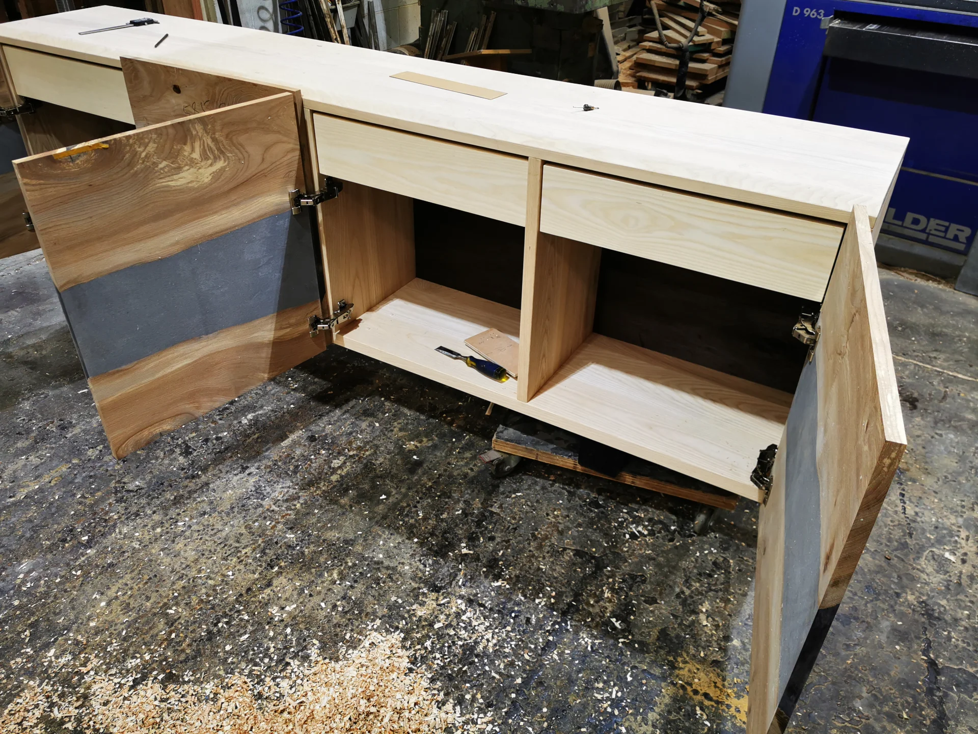 Ash Sideboard with live edge Elm Doors — Progress photo