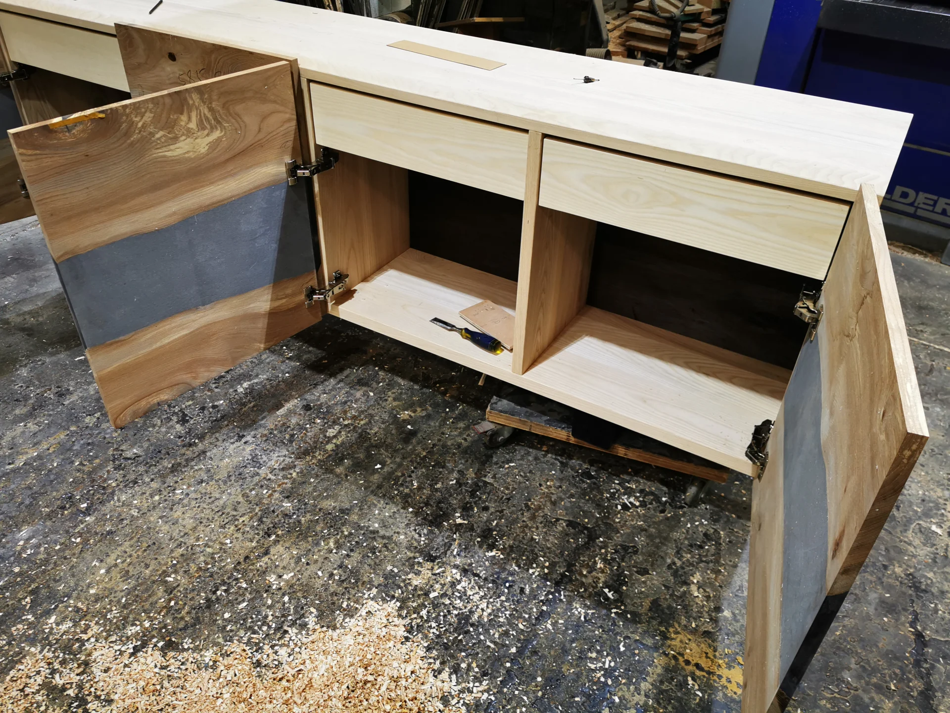 Ash Sideboard with live edge Elm Doors — Progress photo