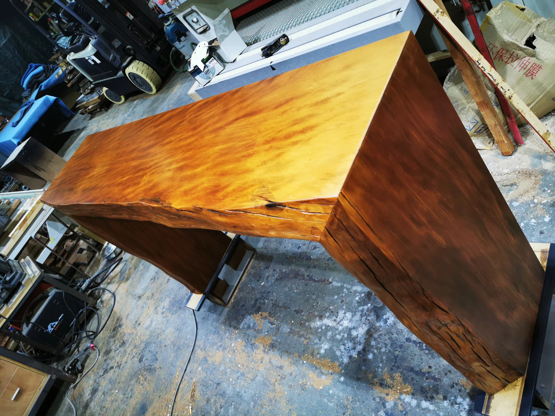 Swamp Kauri Hall table with waterfall legs — Progress photo