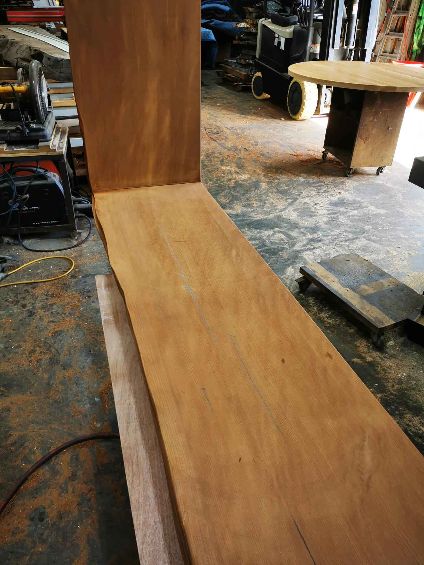 Swamp Kauri Hall table with waterfall legs — Progress photo