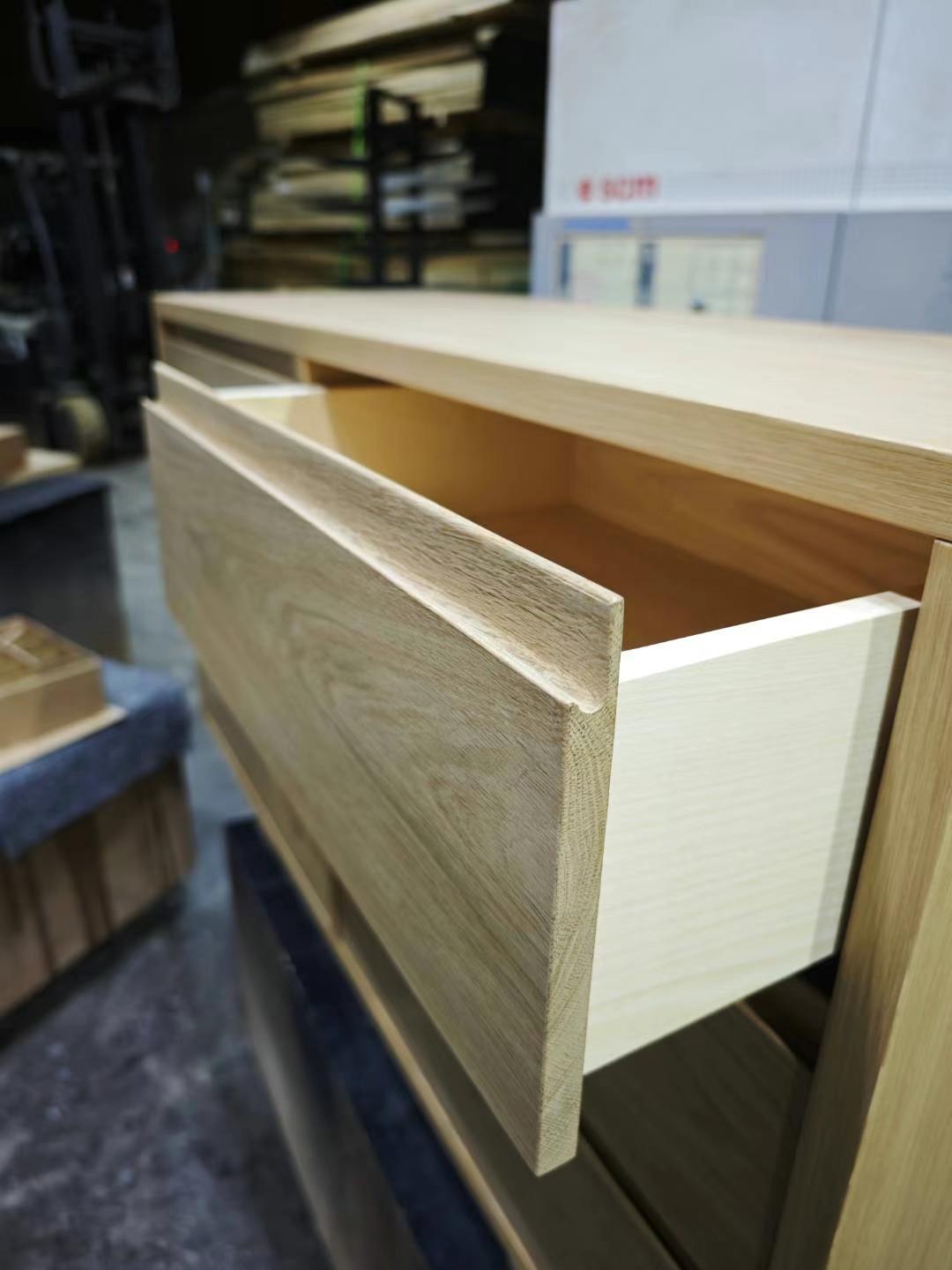 Oak drawer detail showing precision joinery