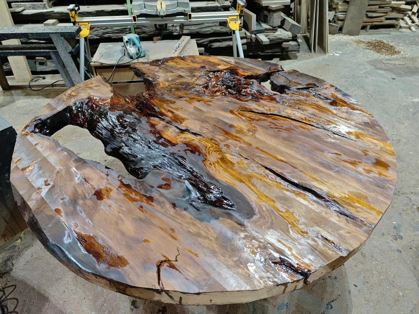 Detail of the ancient Kauri's dramatic grain pattern and natural character