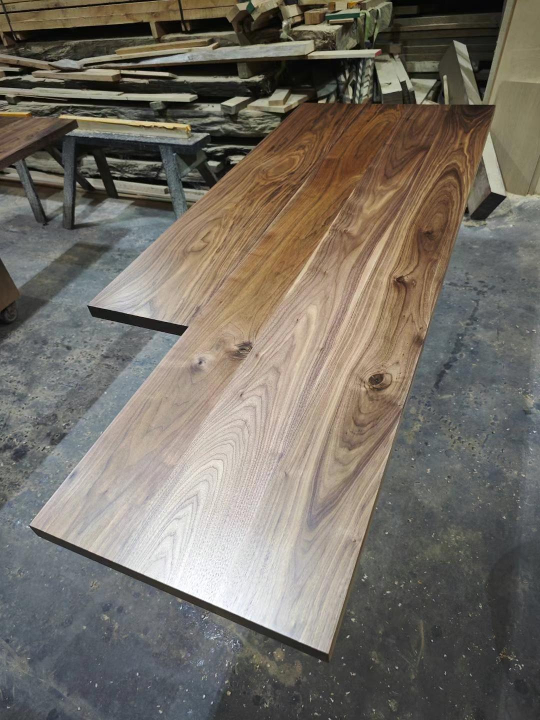 Solid walnut dining table top with natural grain
