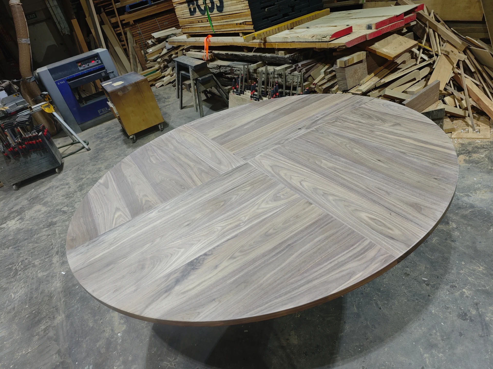 American black walnut round dining table 1800 — Progress photo