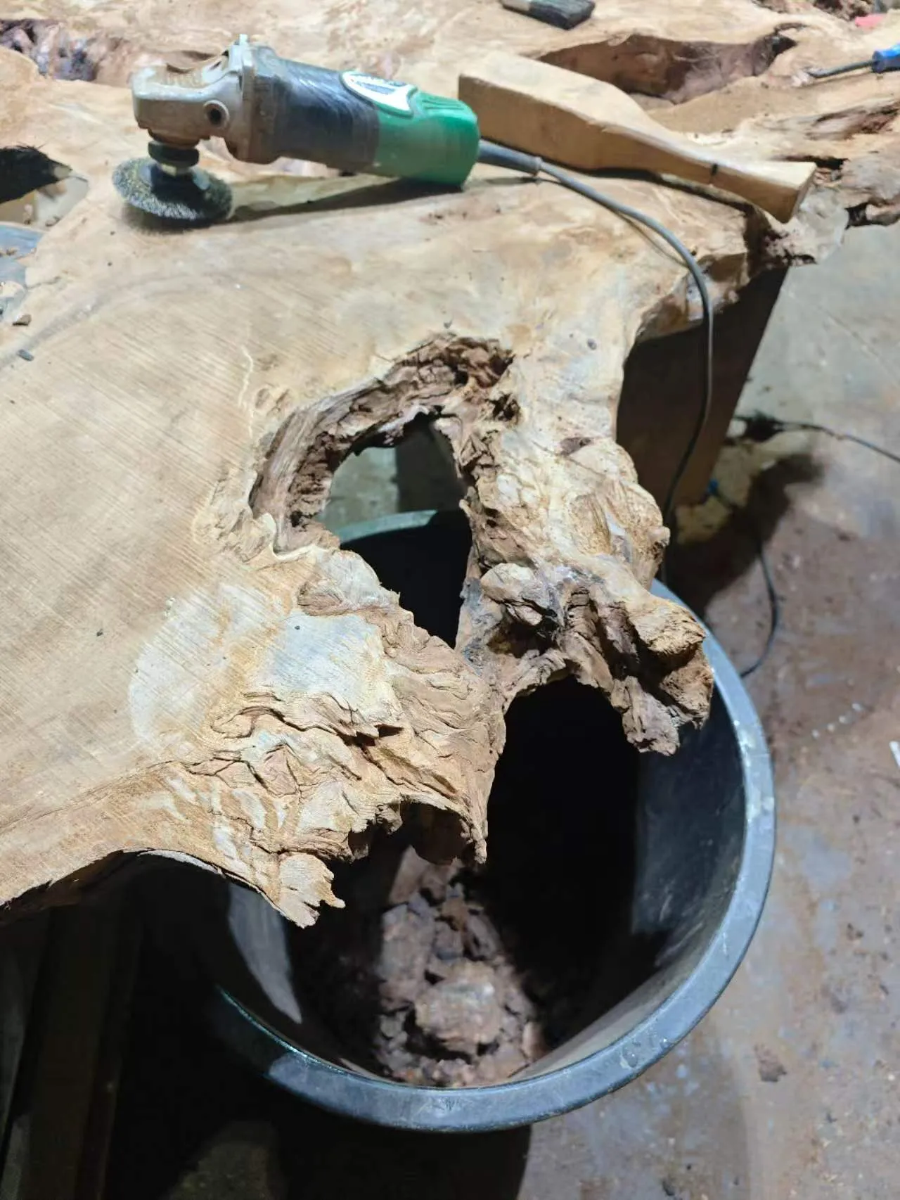 Custom live edge swamp kauri tea table — Progress photo