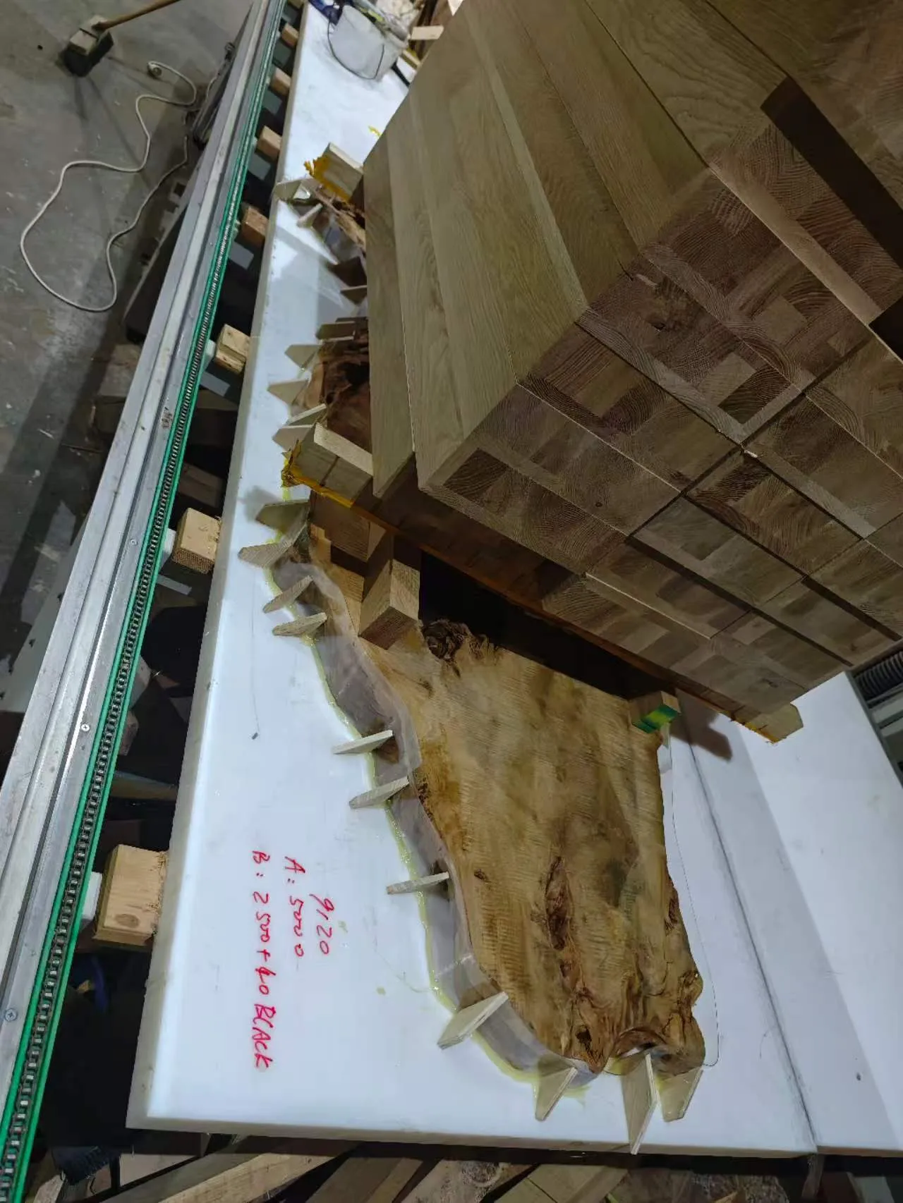 Custom live edge swamp kauri tea table — Progress photo