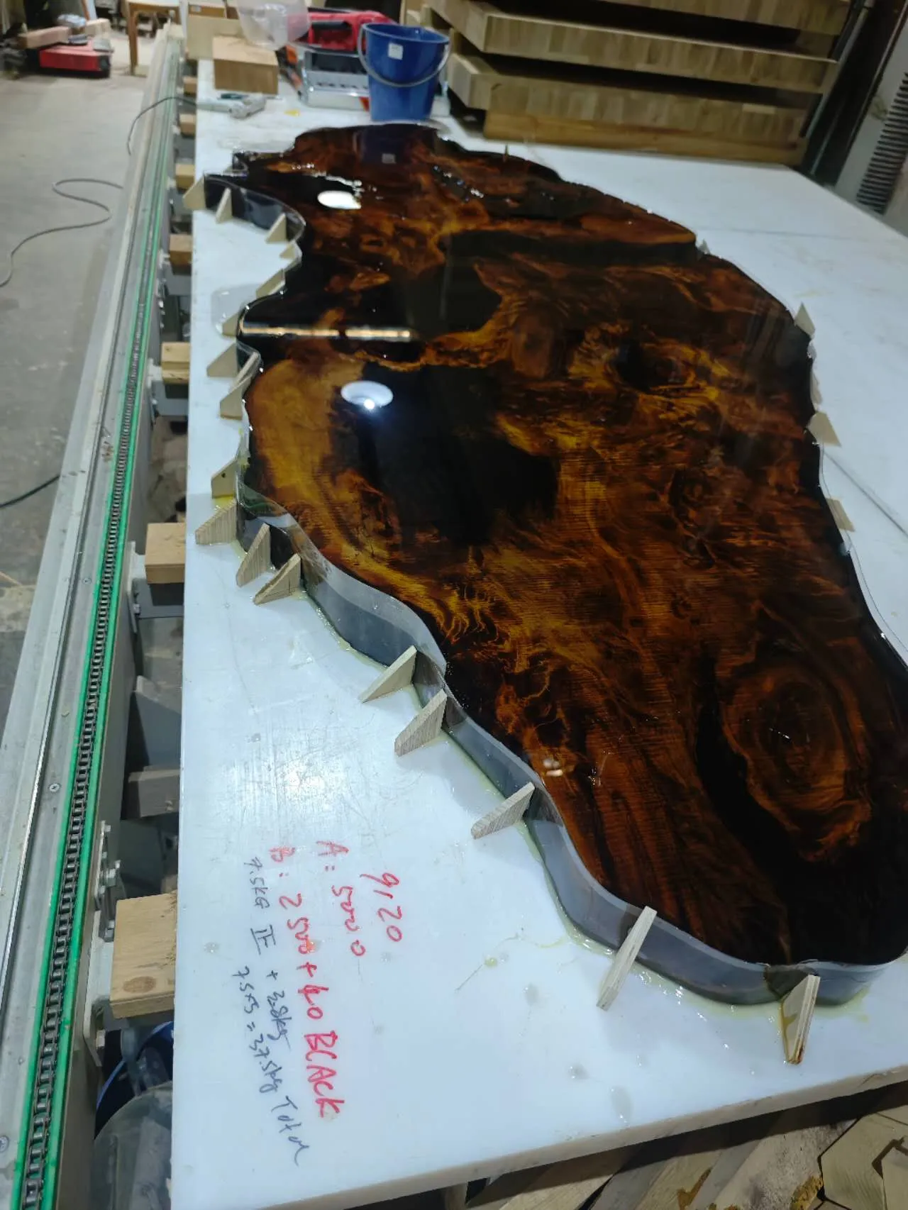 Custom live edge swamp kauri tea table — Progress photo