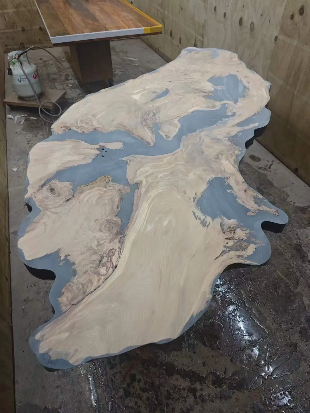 Custom live edge swamp kauri tea table — Progress photo