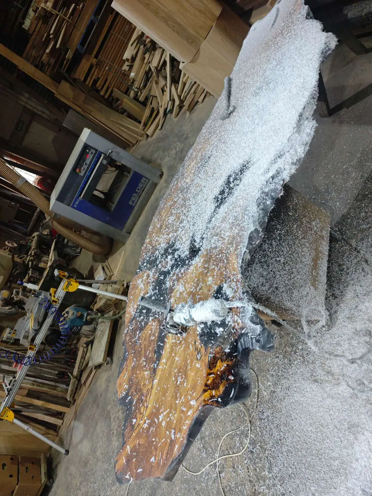 Custom live edge swamp kauri tea table — Progress photo