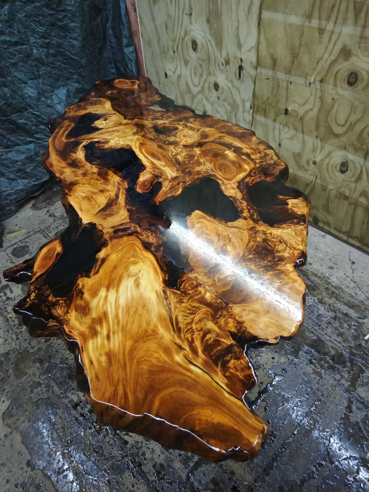 Custom live edge swamp kauri tea table — Progress photo