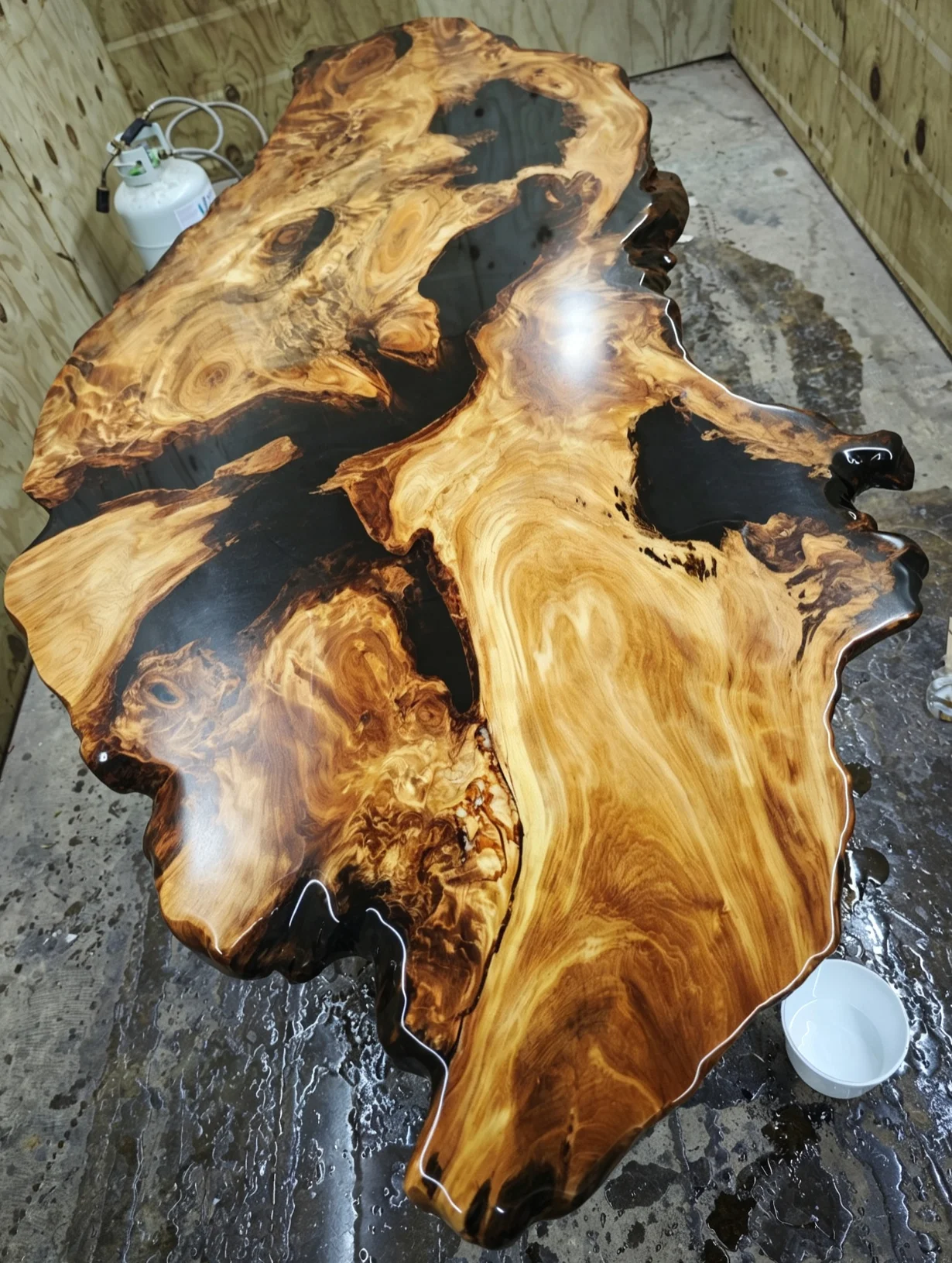 Custom live edge swamp kauri tea table — Progress photo
