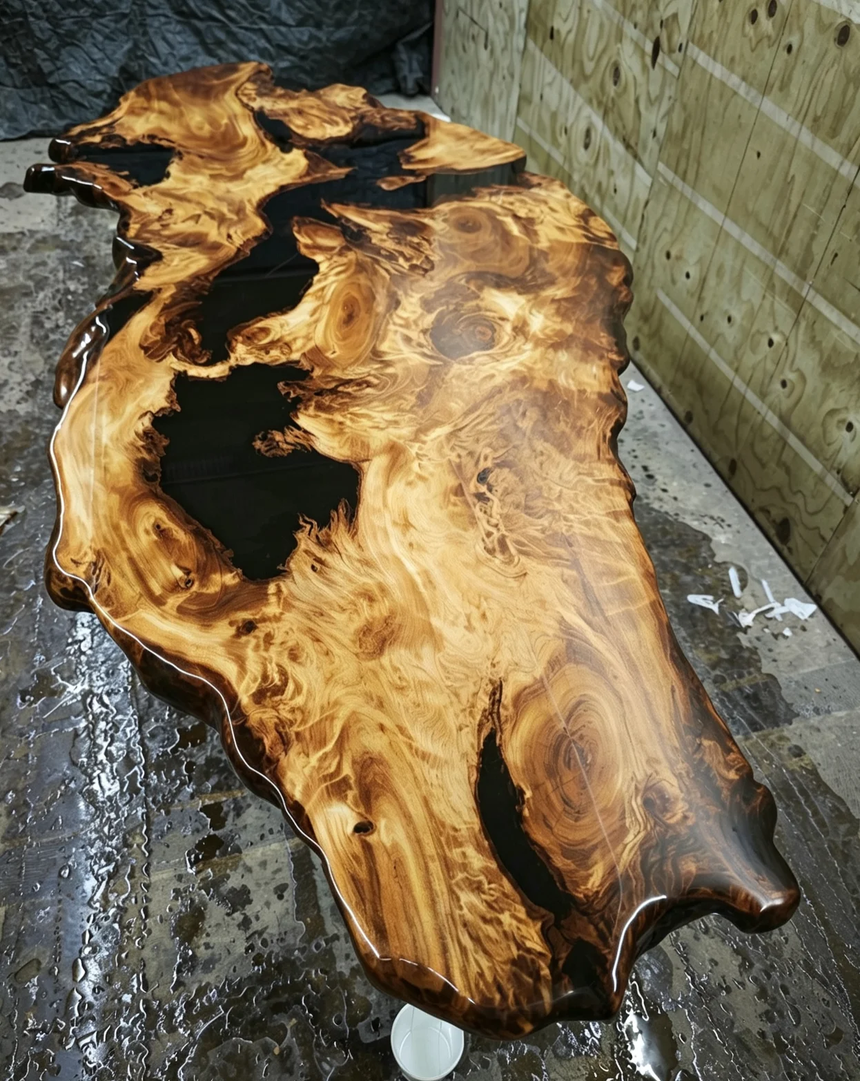 Custom live edge swamp kauri tea table — Progress photo