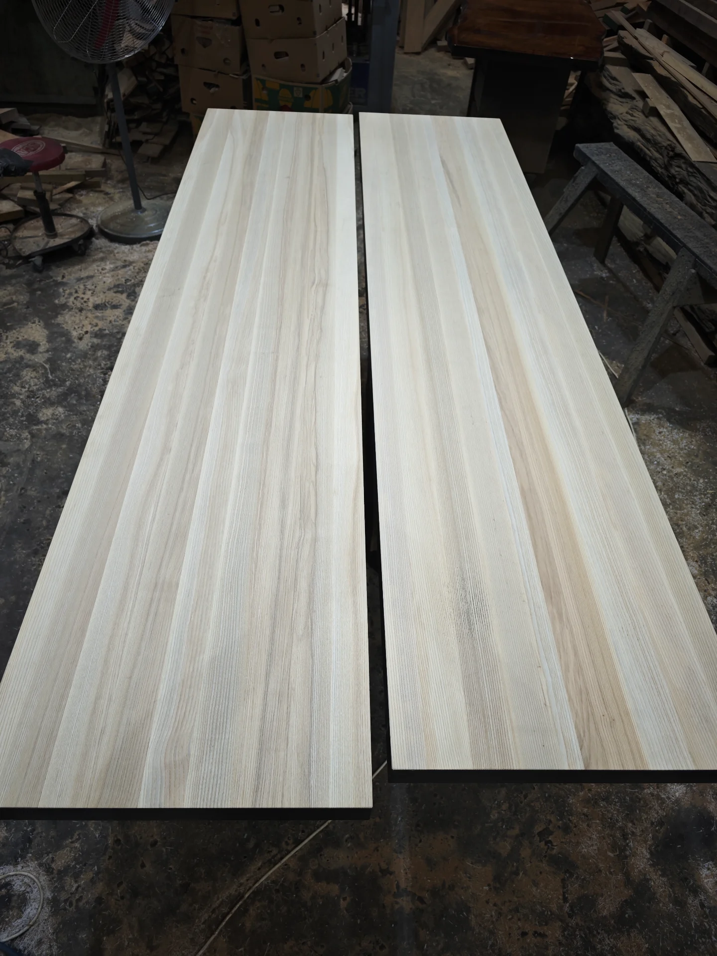 Vertical laminated ash dining table top in black pu — Progress photo