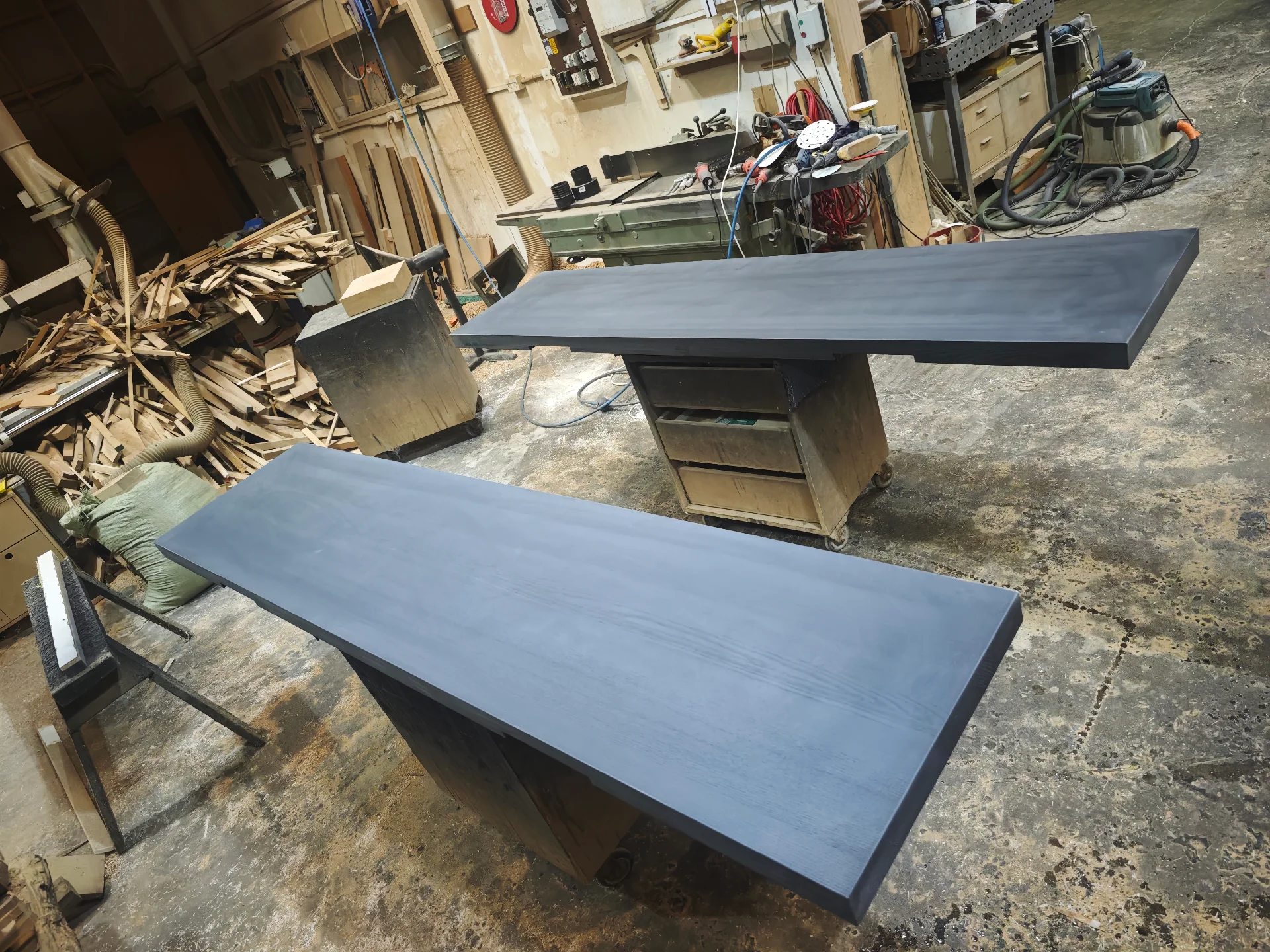 Vertical laminated ash dining table top in black pu — Progress photo