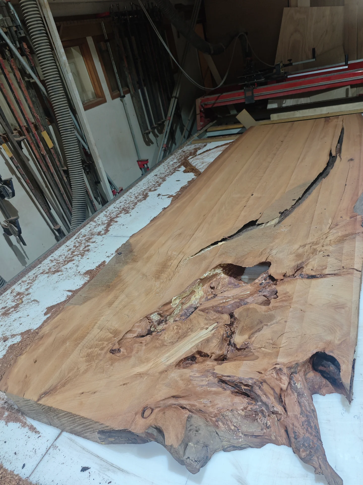 Custom made swamp kauri dining table Whitford — Progress photo