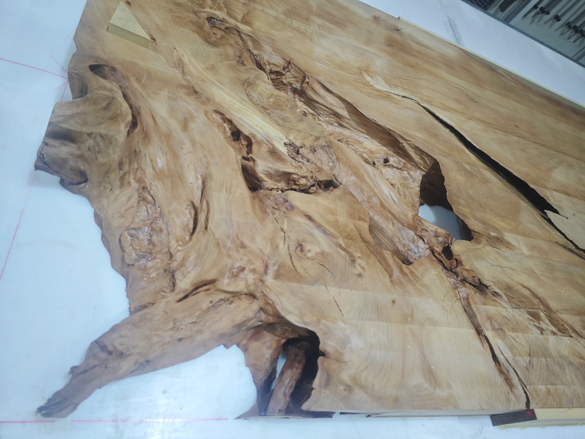 Custom made swamp kauri dining table Whitford — Progress photo