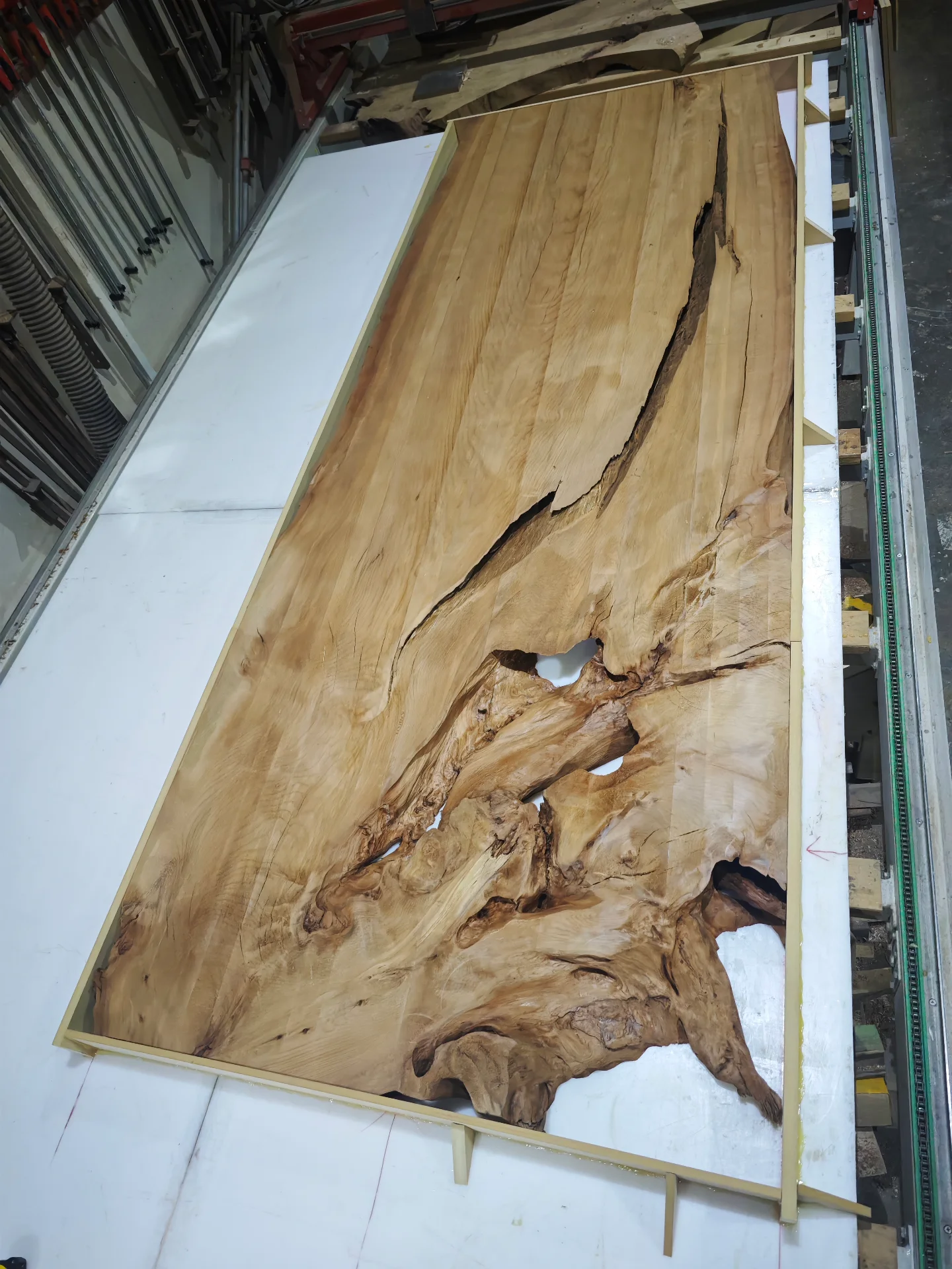 Custom made swamp kauri dining table Whitford — Progress photo