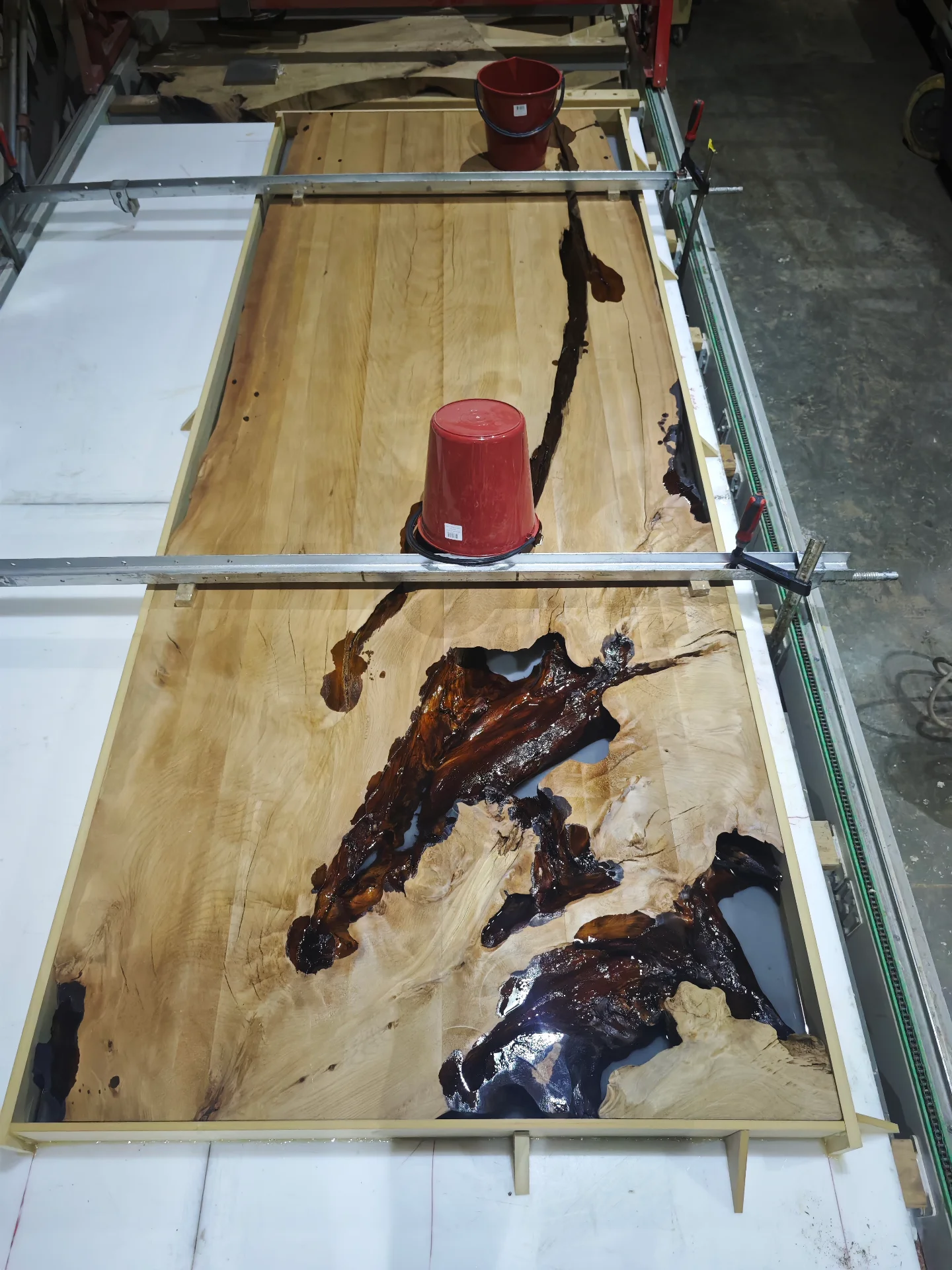 Custom made swamp kauri dining table Whitford — Progress photo