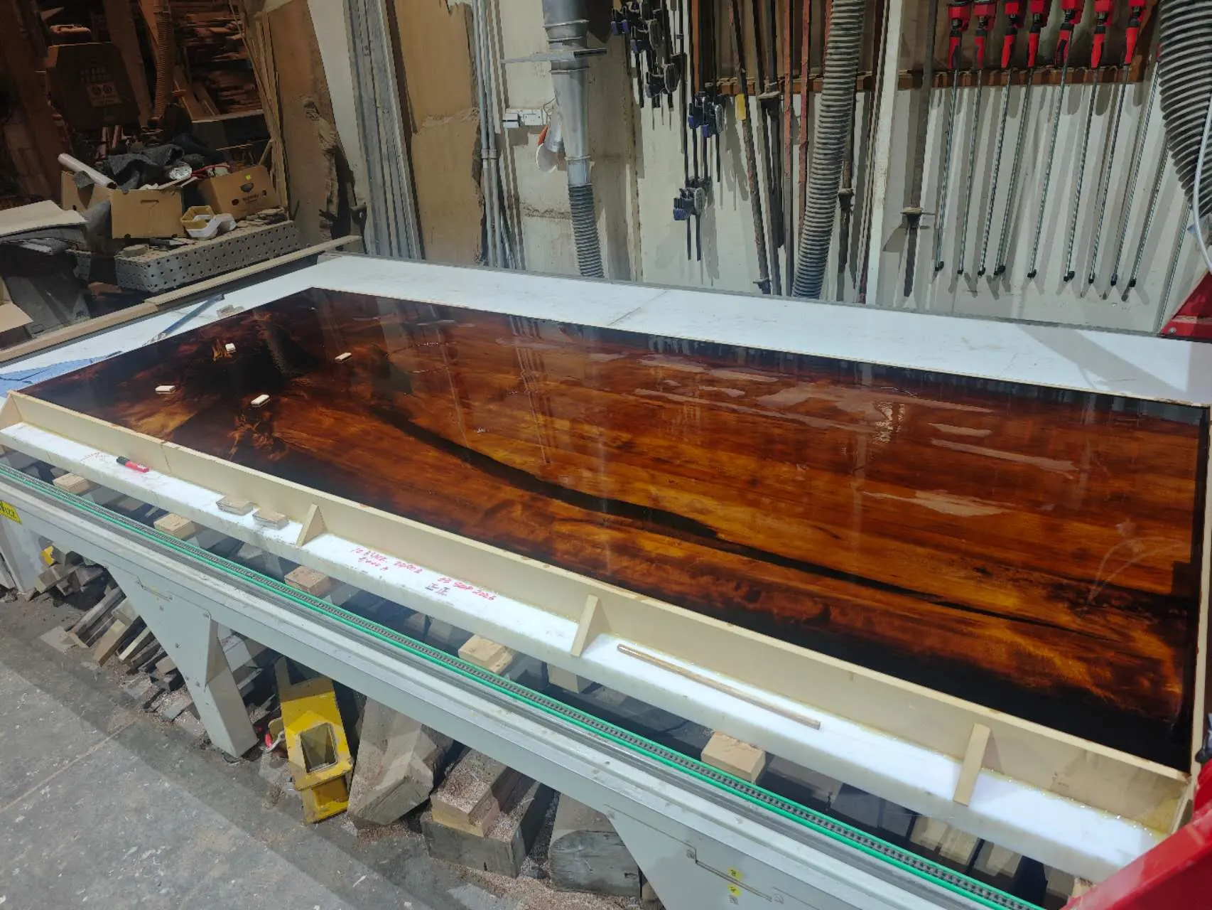 Custom made swamp kauri dining table Whitford — Progress photo