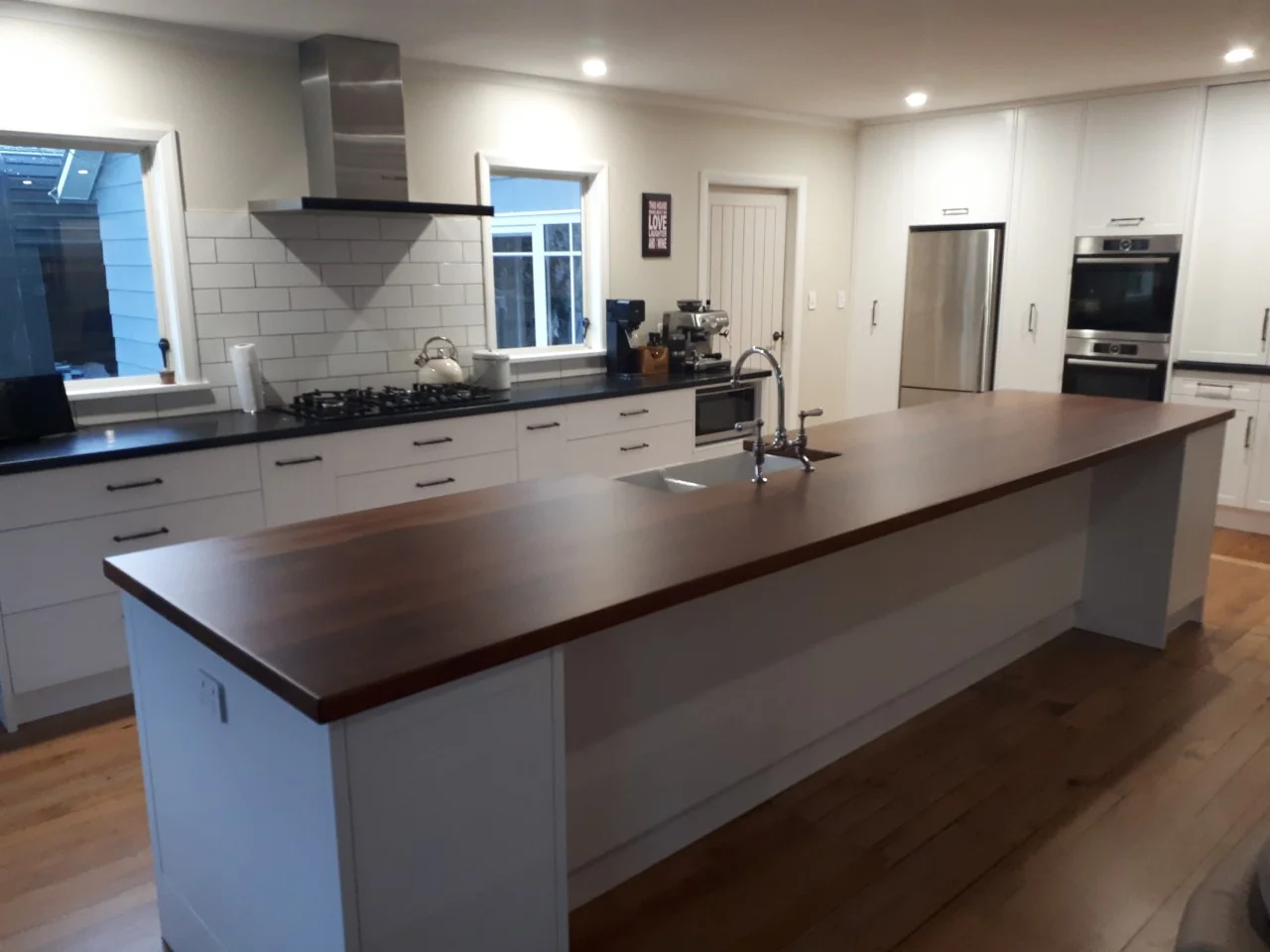 Recycled Rimu kitchen counter top with epoxy finish in matt — Bespoke Furniture,Kitchen & Bathroom