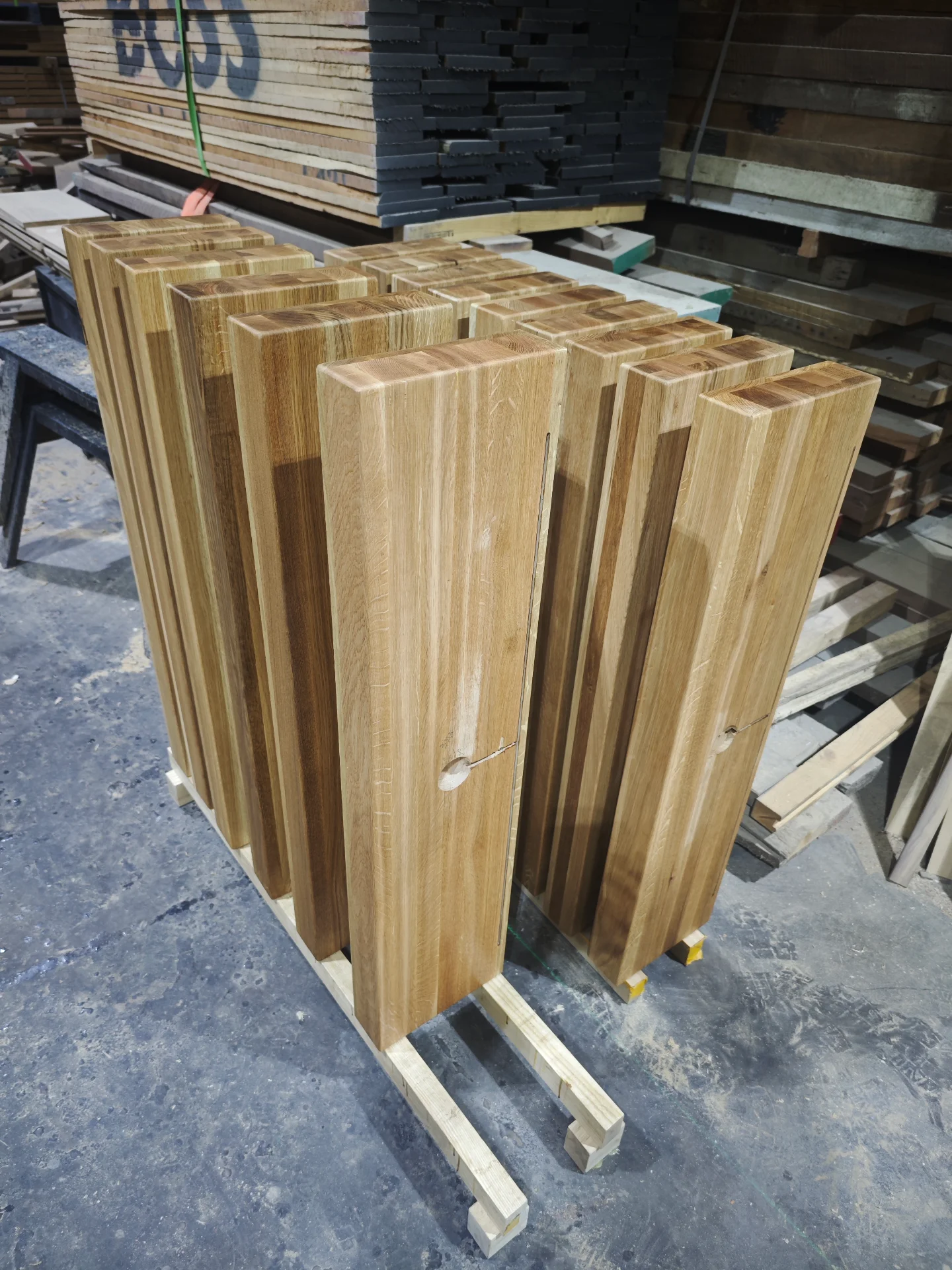 Custom white oak stair treads and landing — Progress photo
